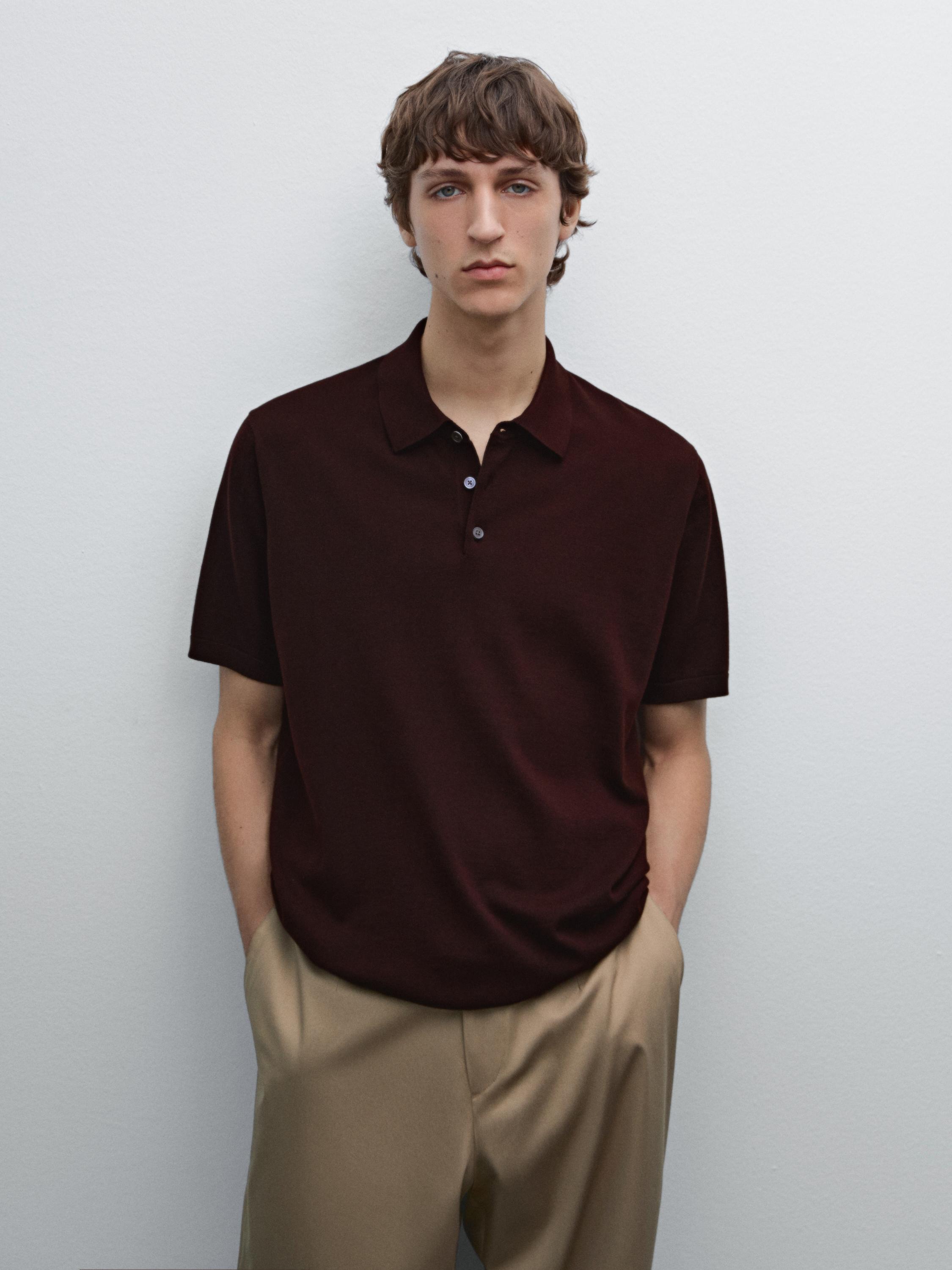 Short sleeve cotton knit polo shirt