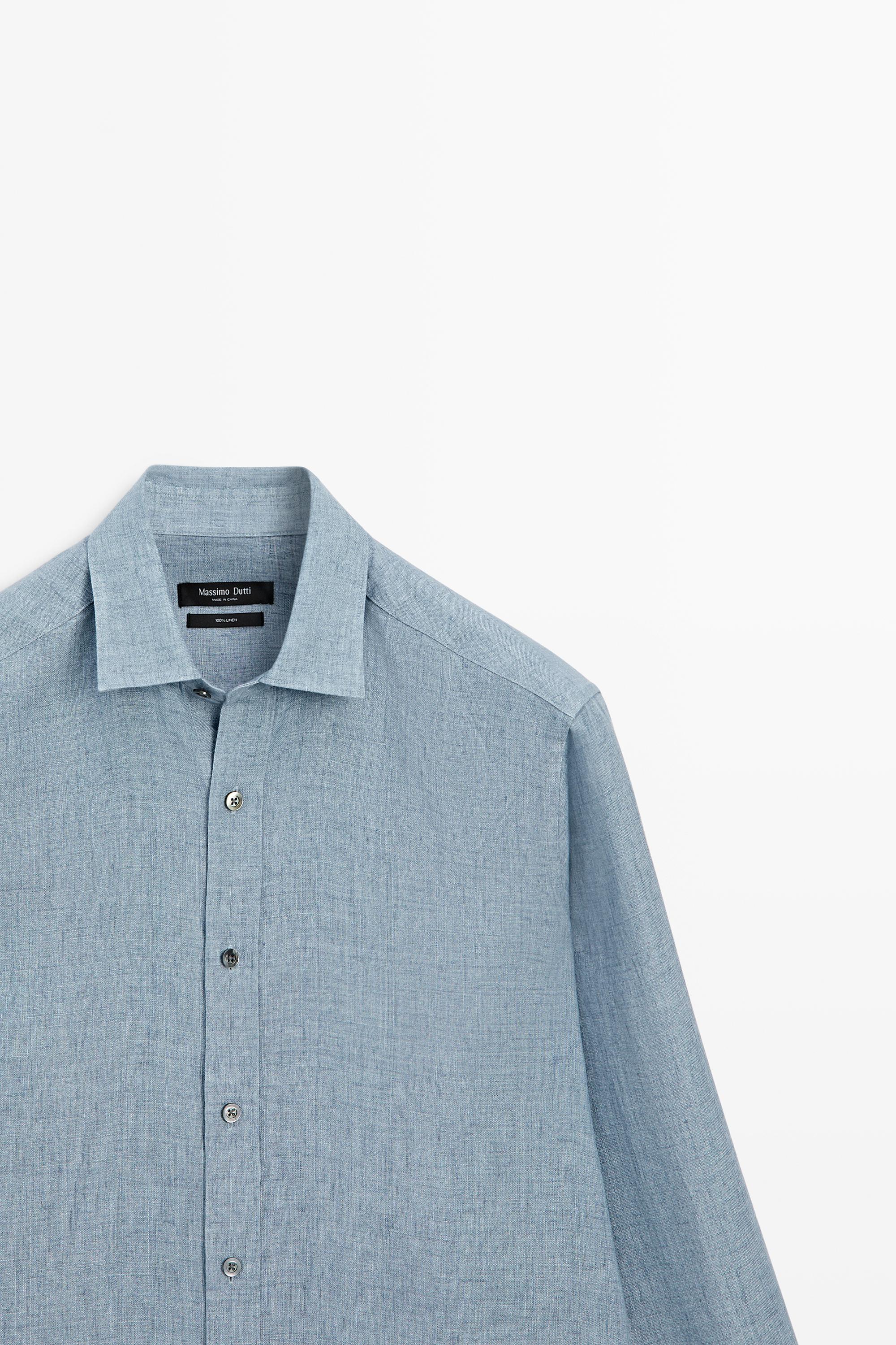 Regular fit 100% linen delavé shirt — DEEP BLUE