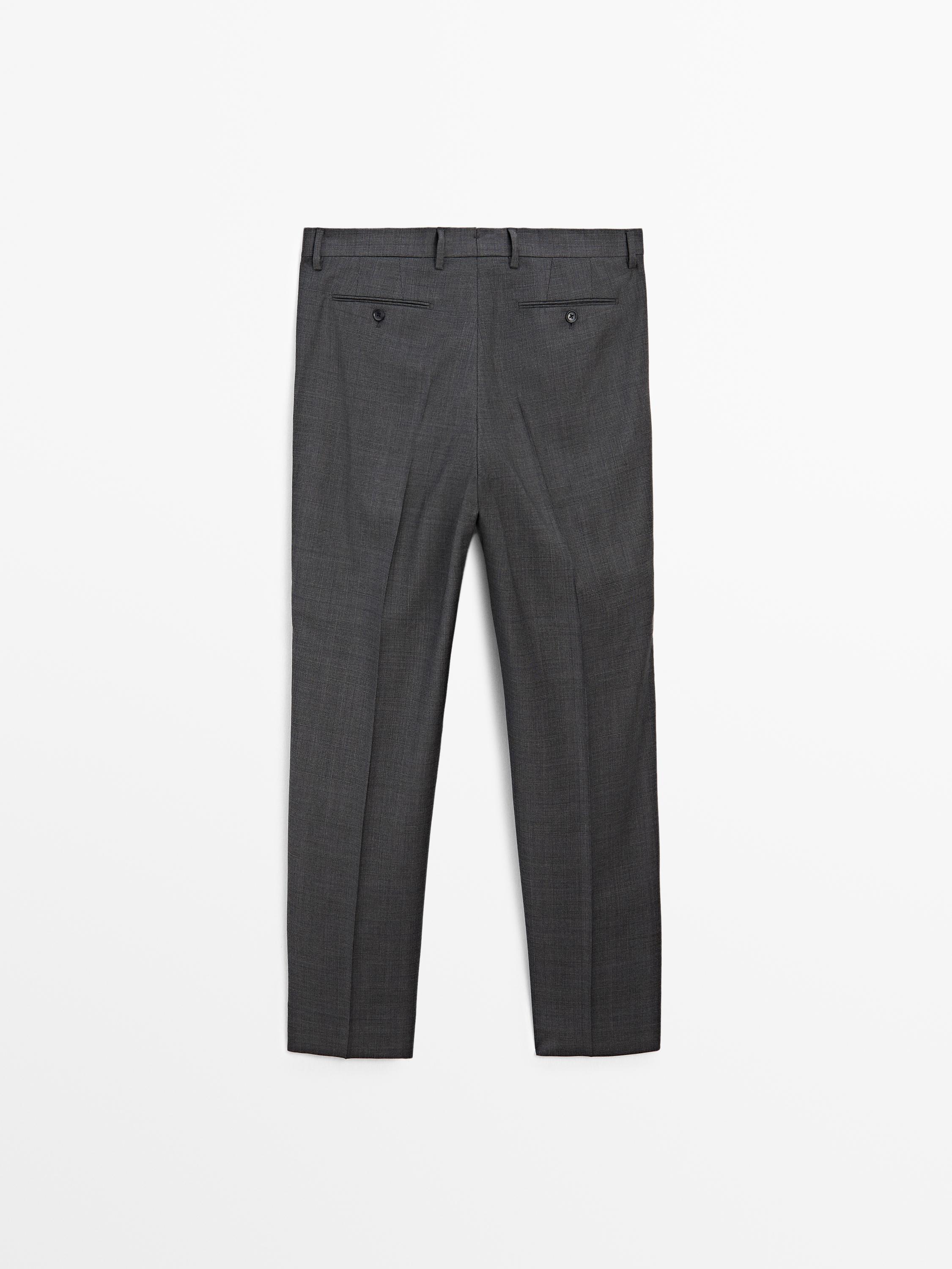 100% wool check suit trousers