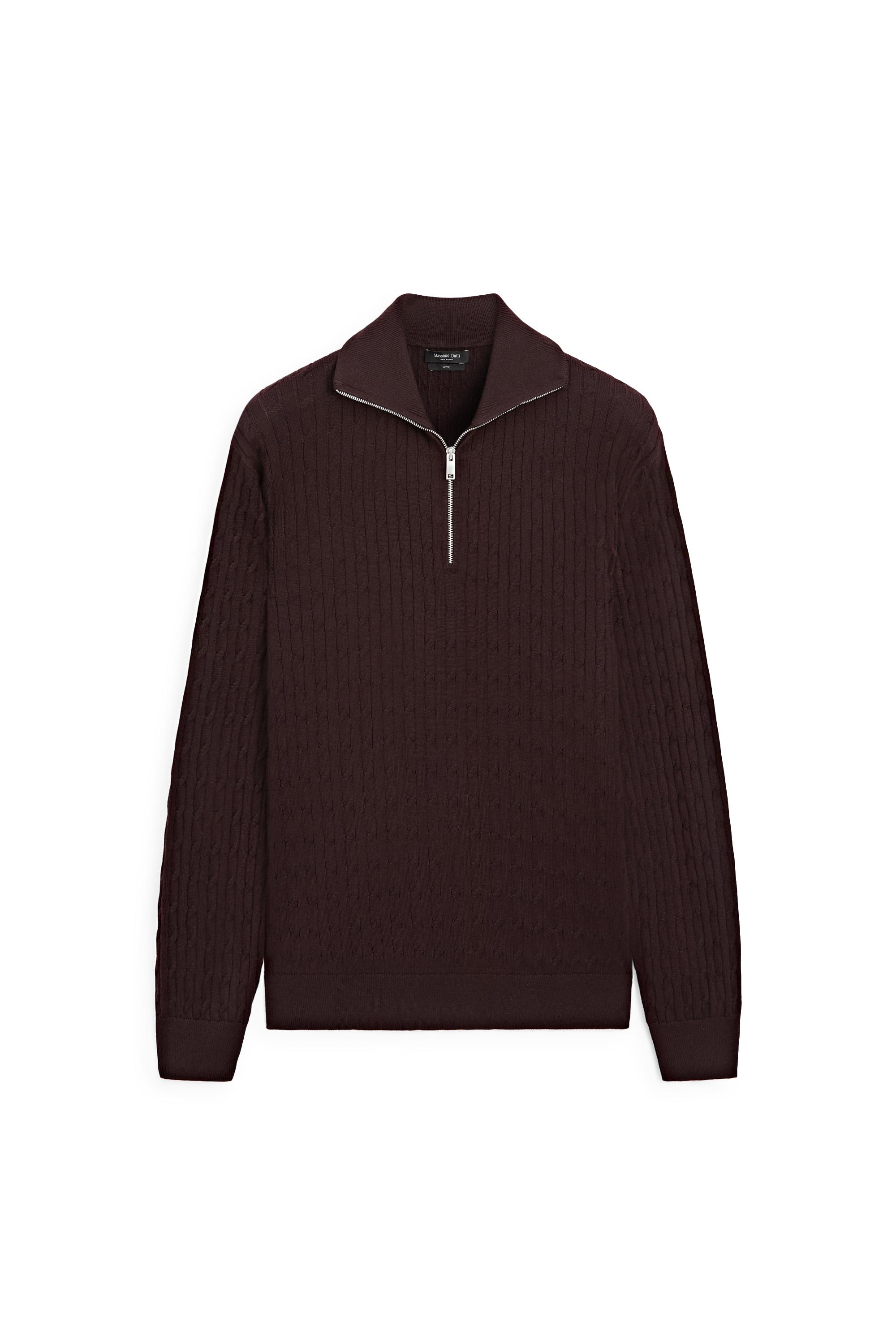 Mock neck knit zip sweater — BURGUNDY