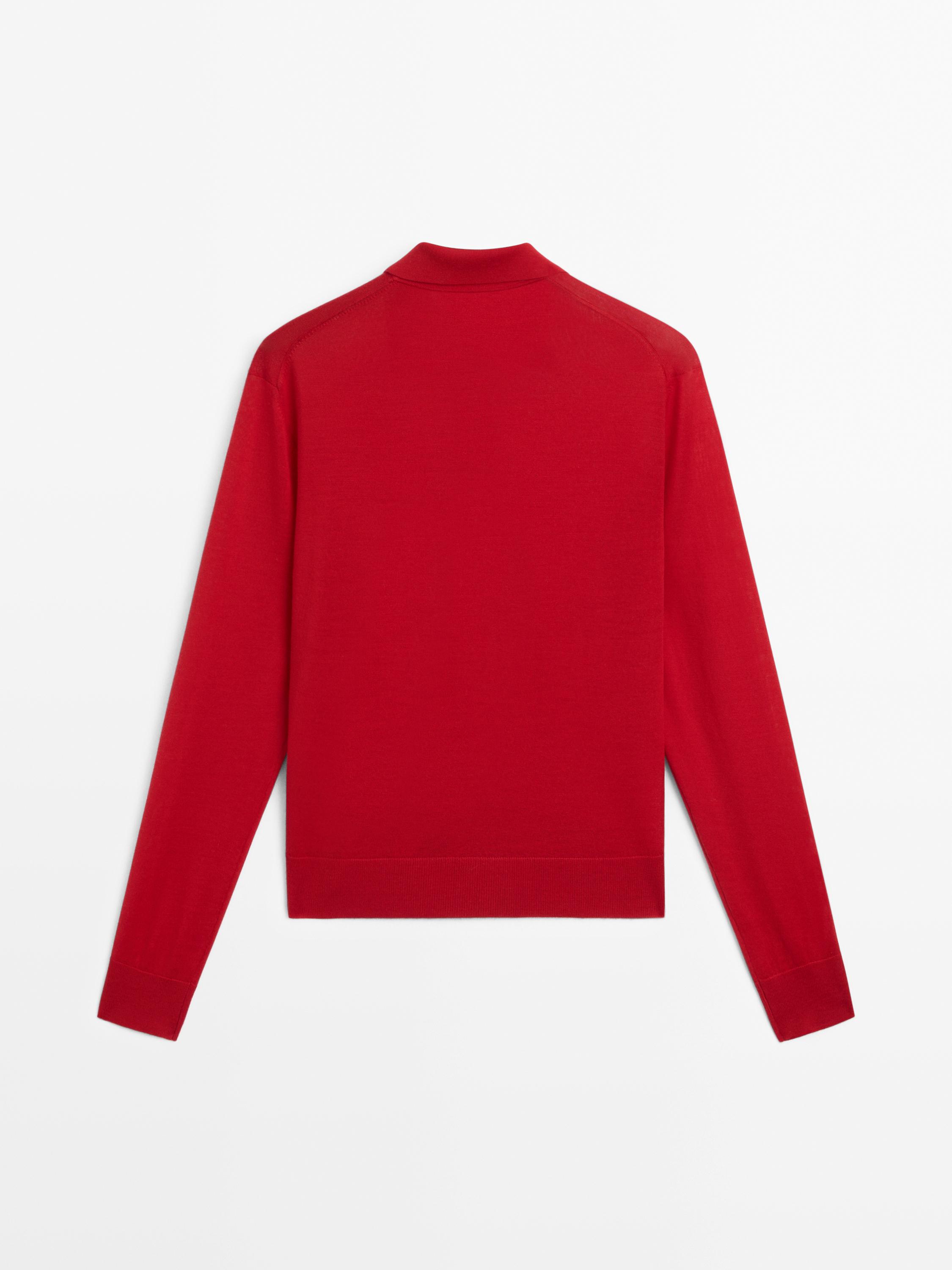 100% wool polo collar sweater with buttons