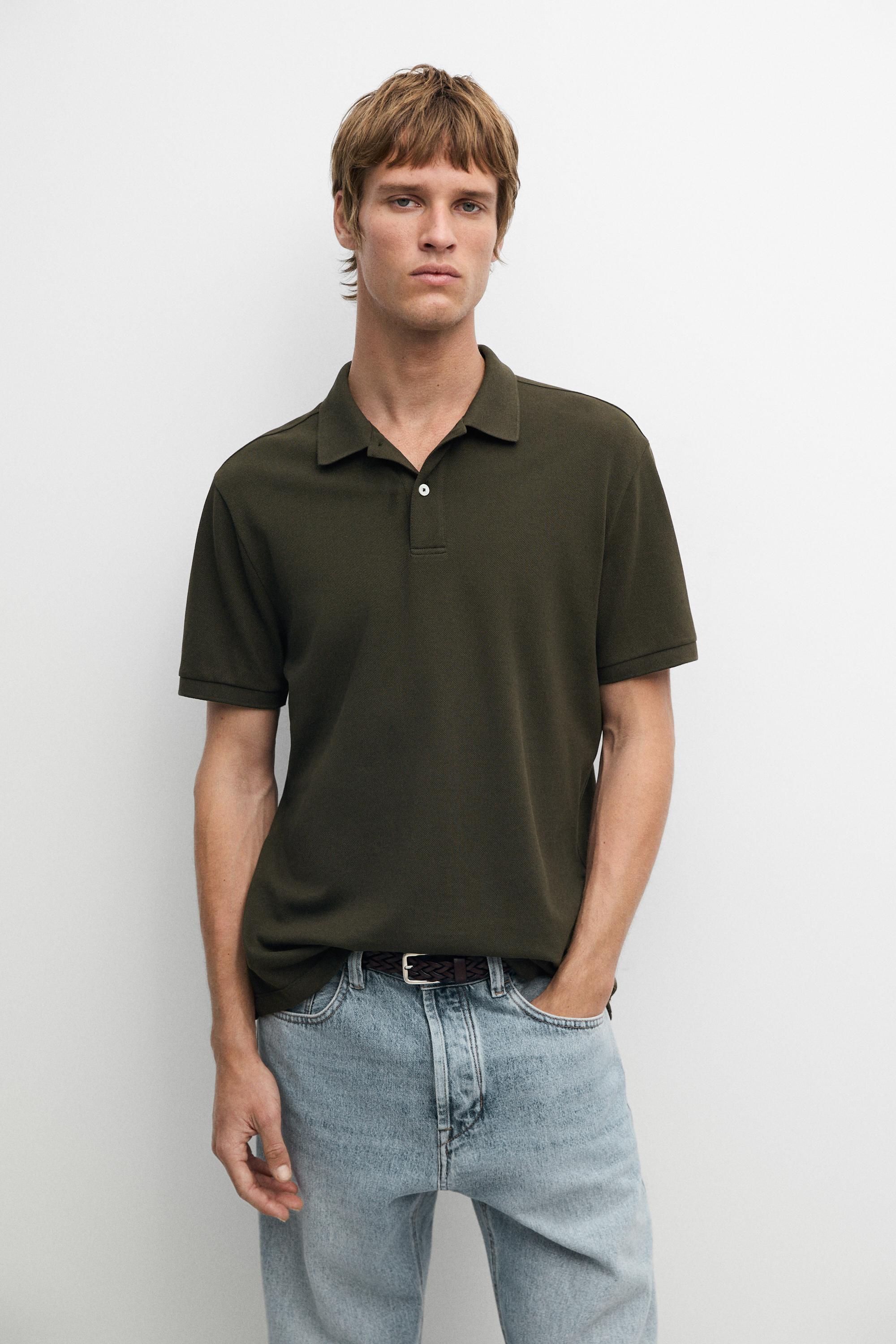 Micro-textured cotton piqué polo shirt — MOSS GREEN