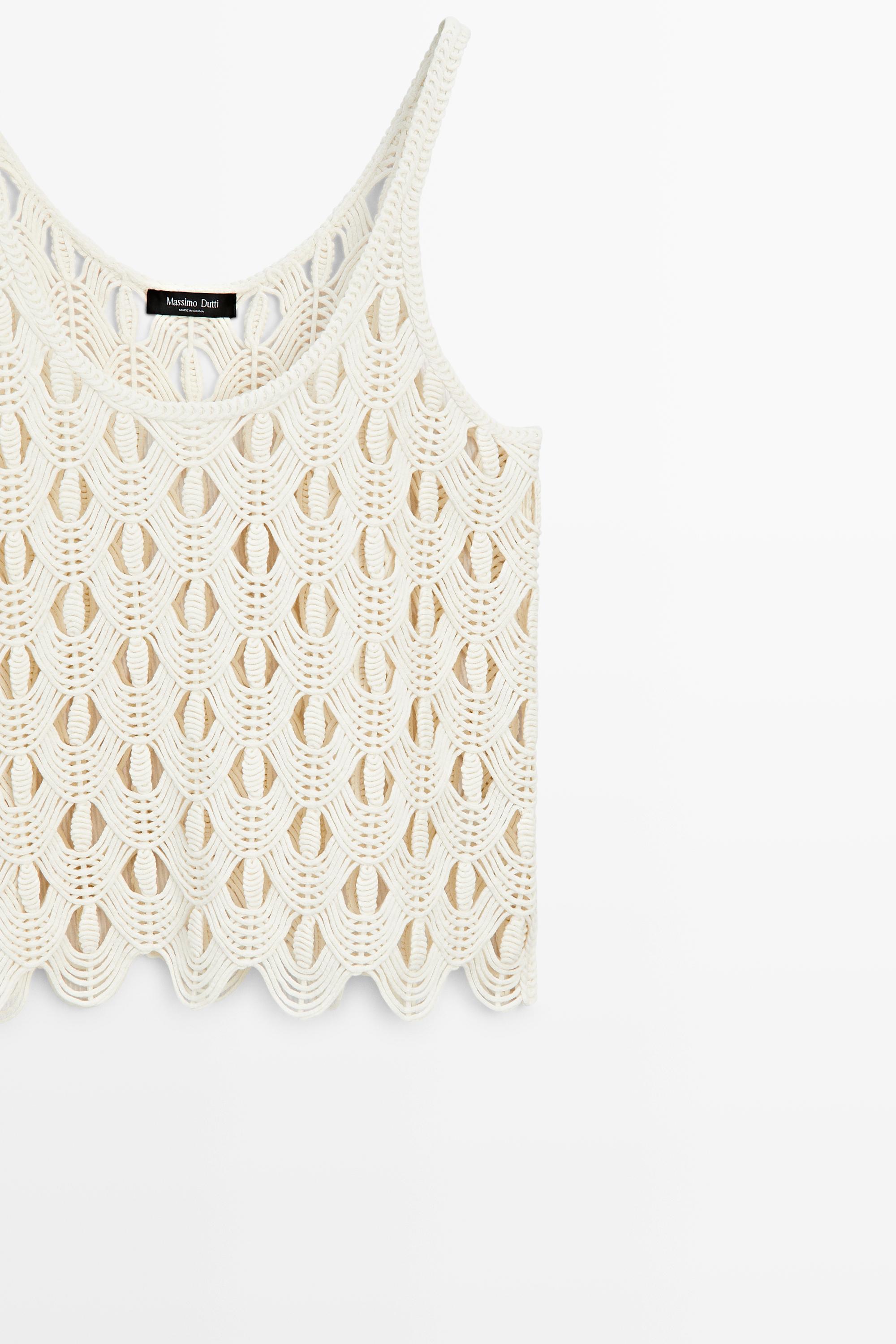 Strappy top with crochet detail — CREAM