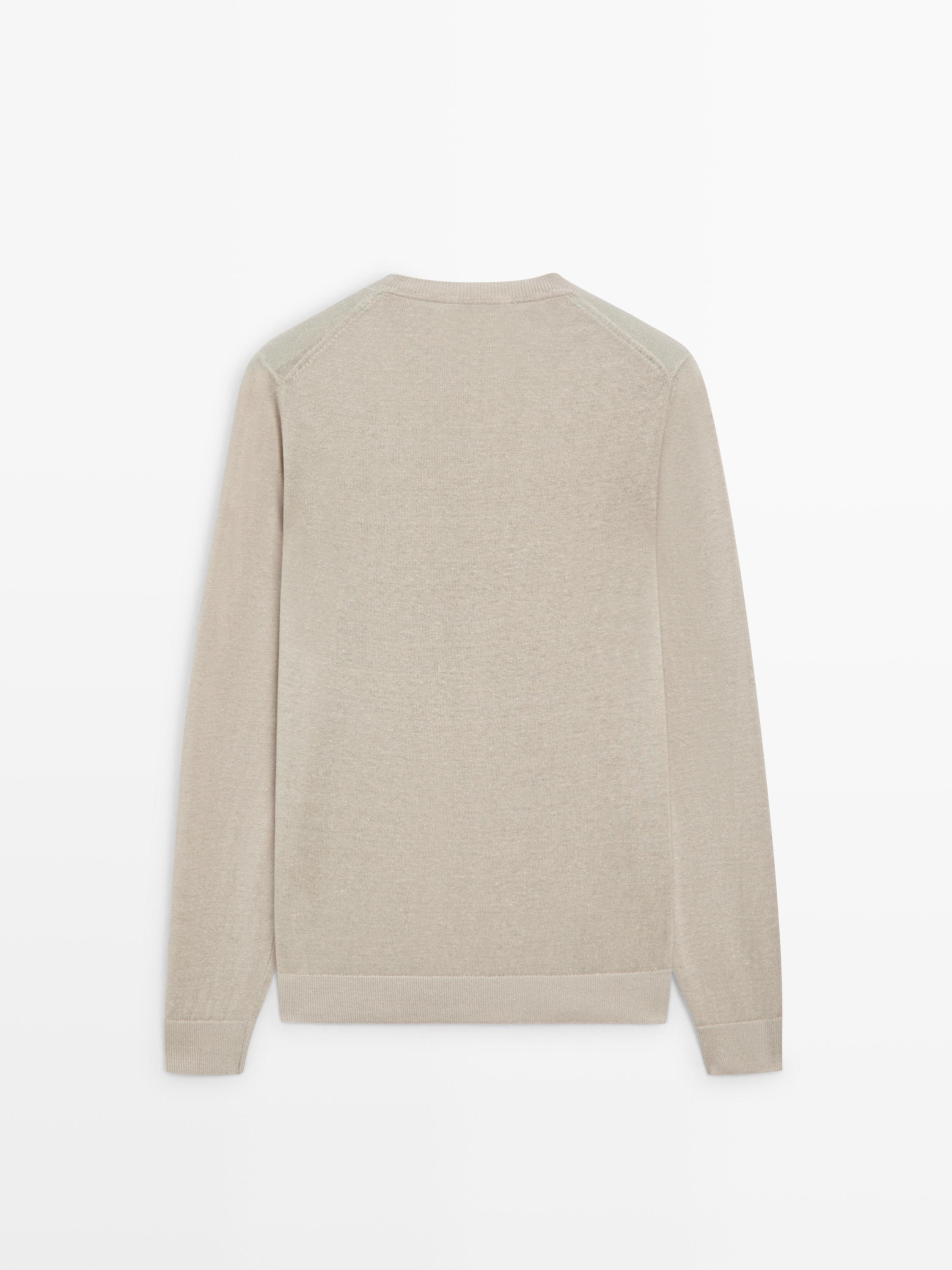100% linen knit crew neck sweater — BEIGE