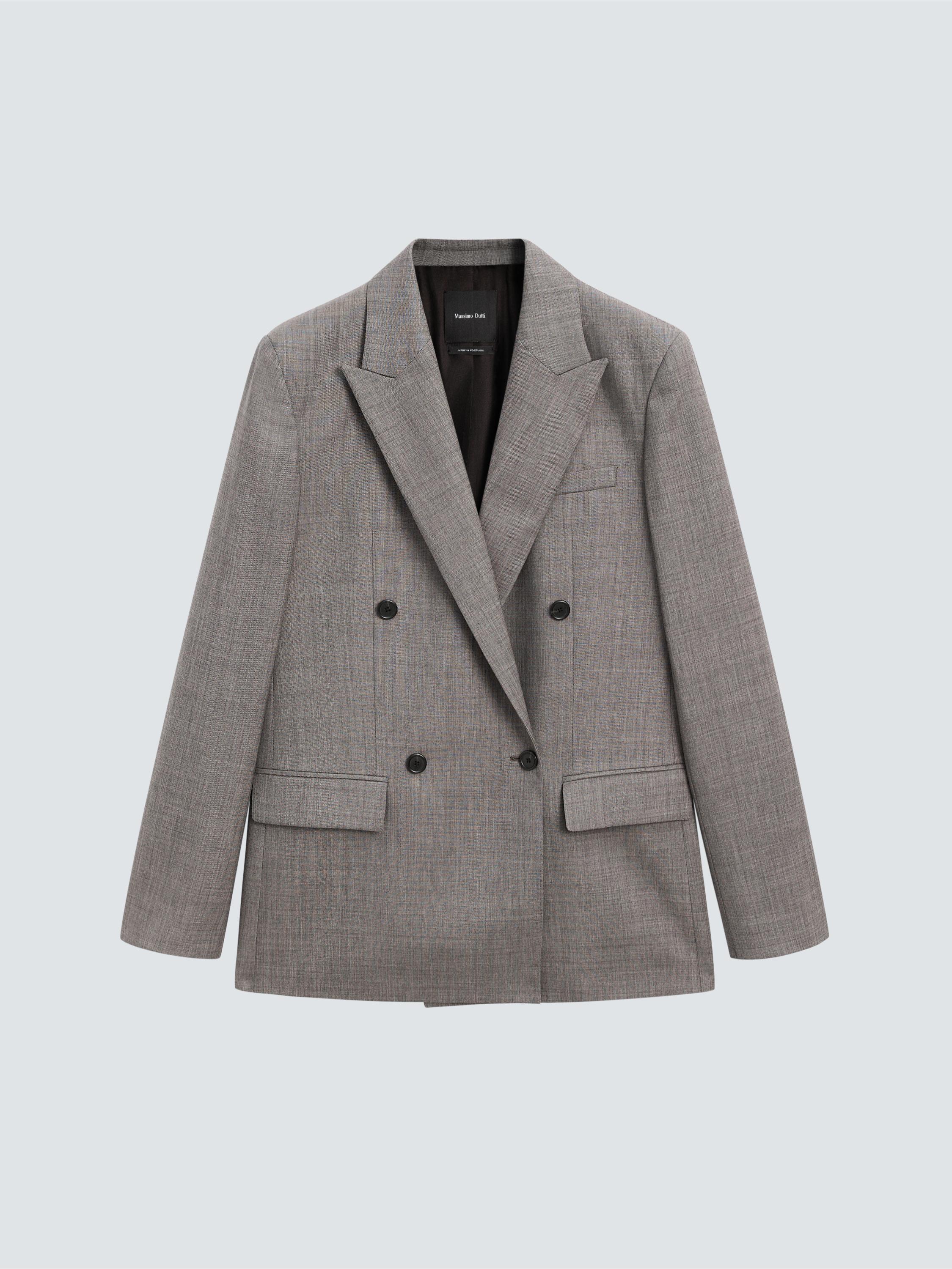 Double-breasted melange wool blend blazer