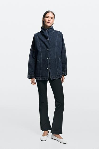 100% cotton high neck denim jacket — DARK BLUE 1