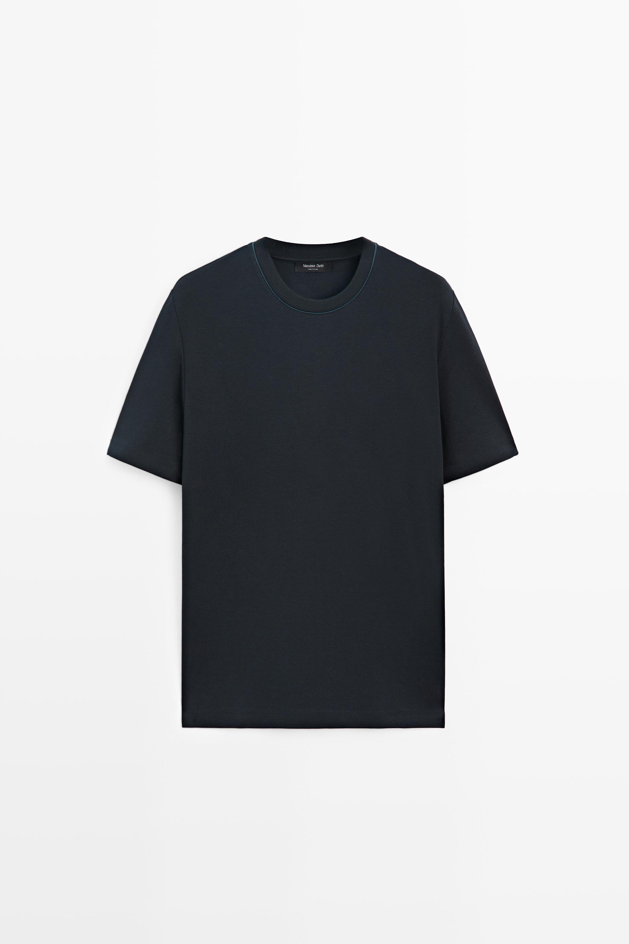 Contrast neck short sleeve T-shirt — NAVY BLUE
