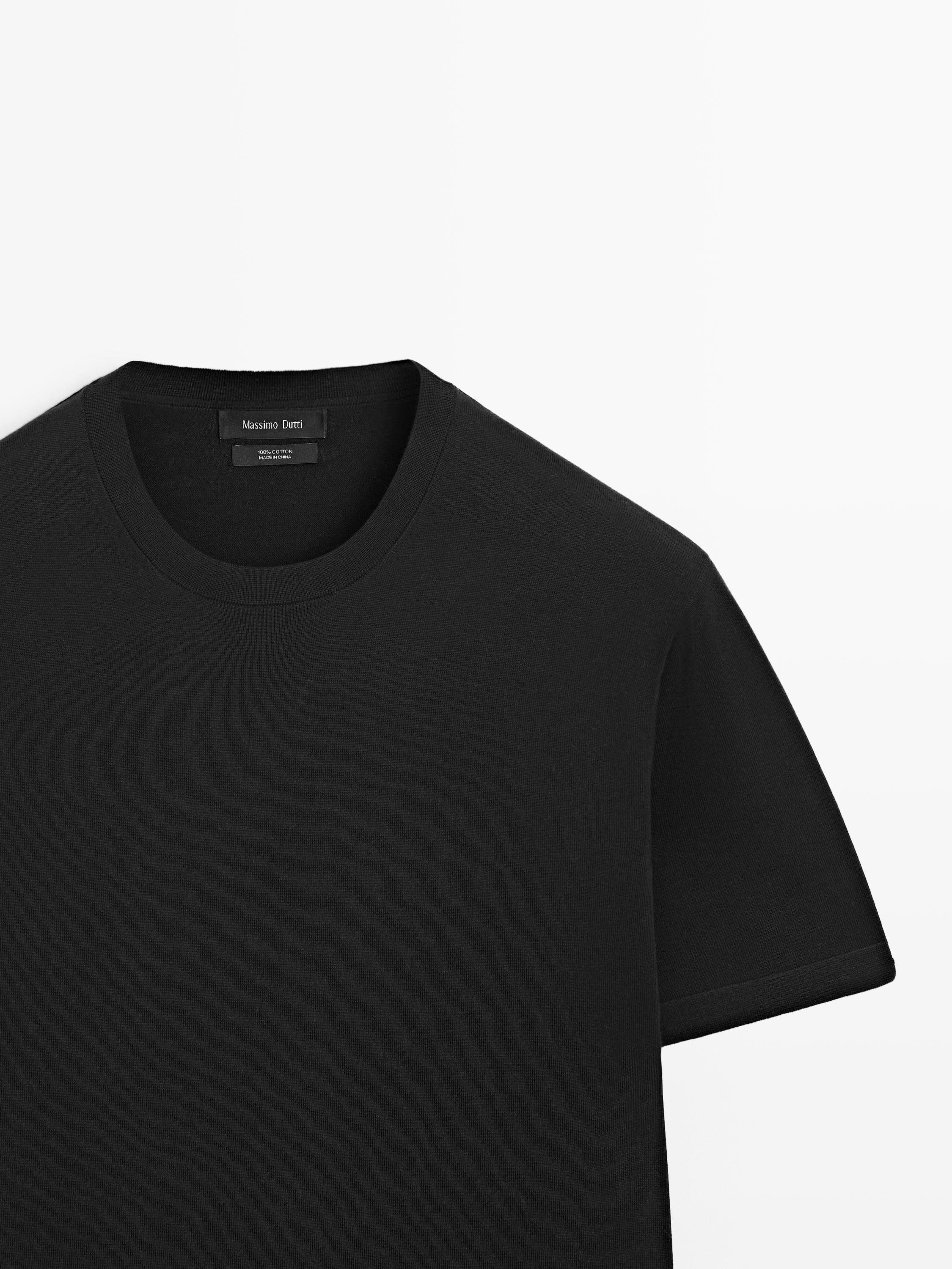 100% cotton short sleeve knit sweater — BLACK