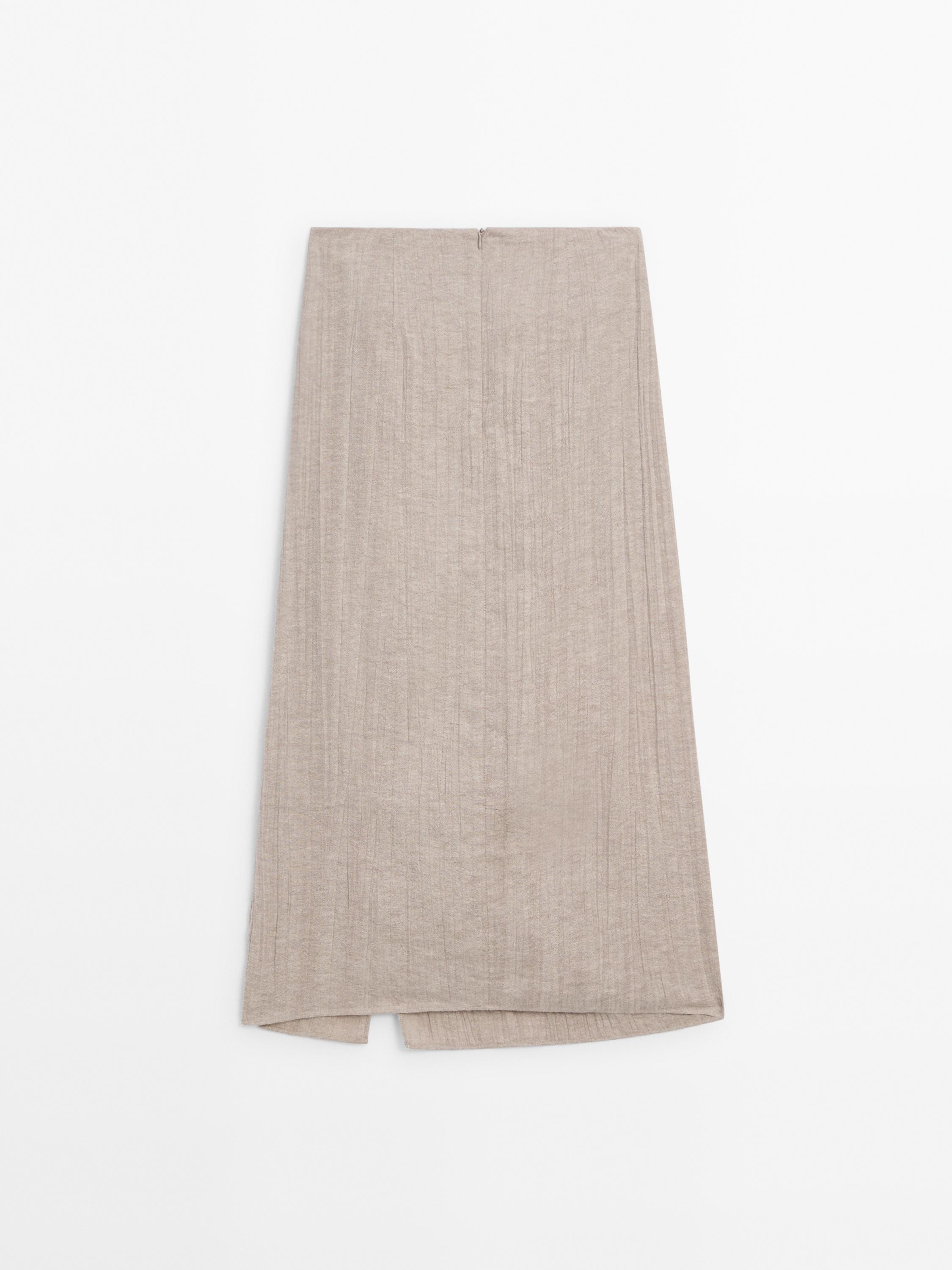 Linen blend midi skirt with slit detail
