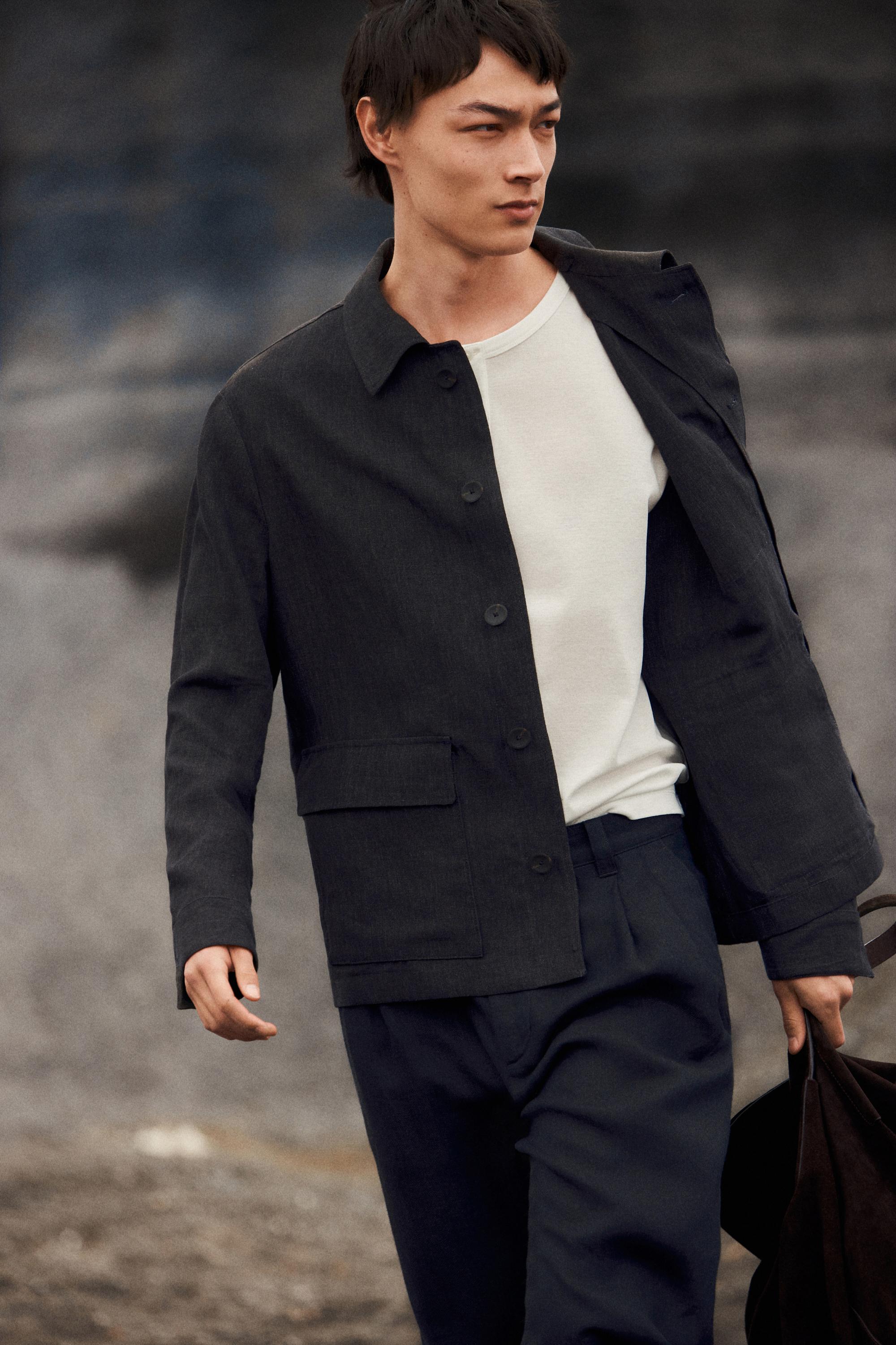 Total look linen jacket with flecked detail — DARK BLUE
