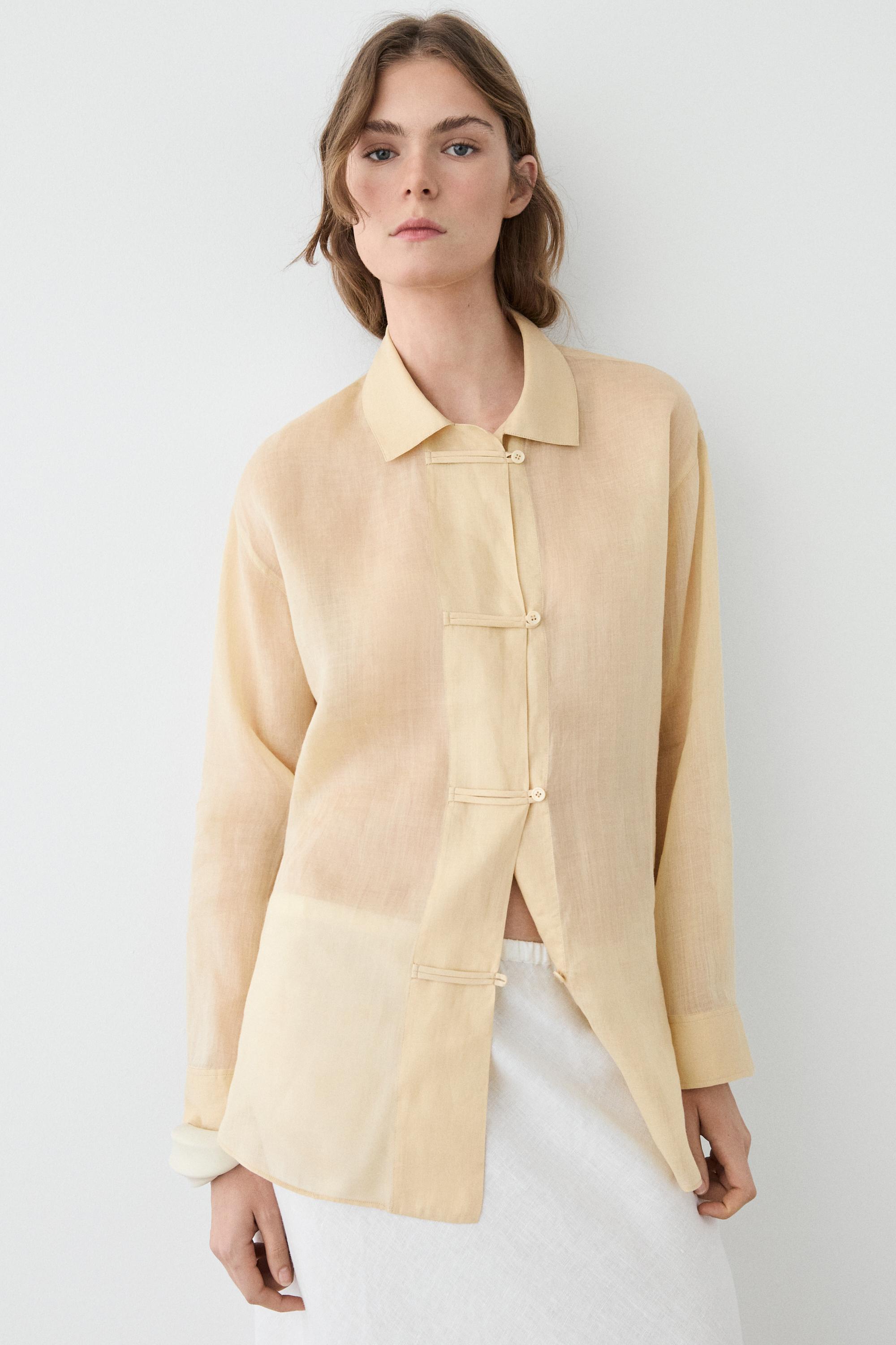 Flowing total look 100% ramie shirt — BEIGE