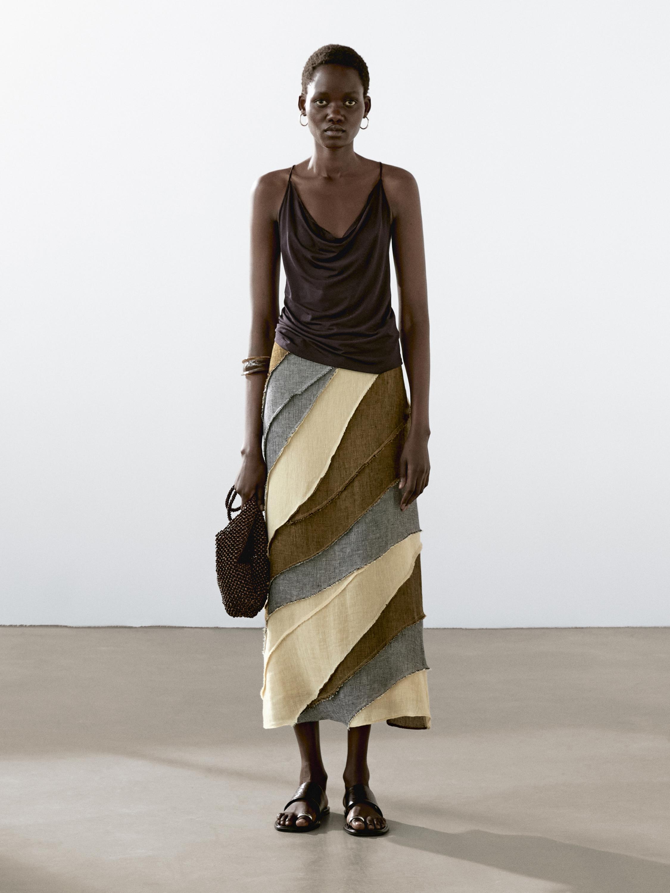 تنورة ميدي مرقعة كتان 100%