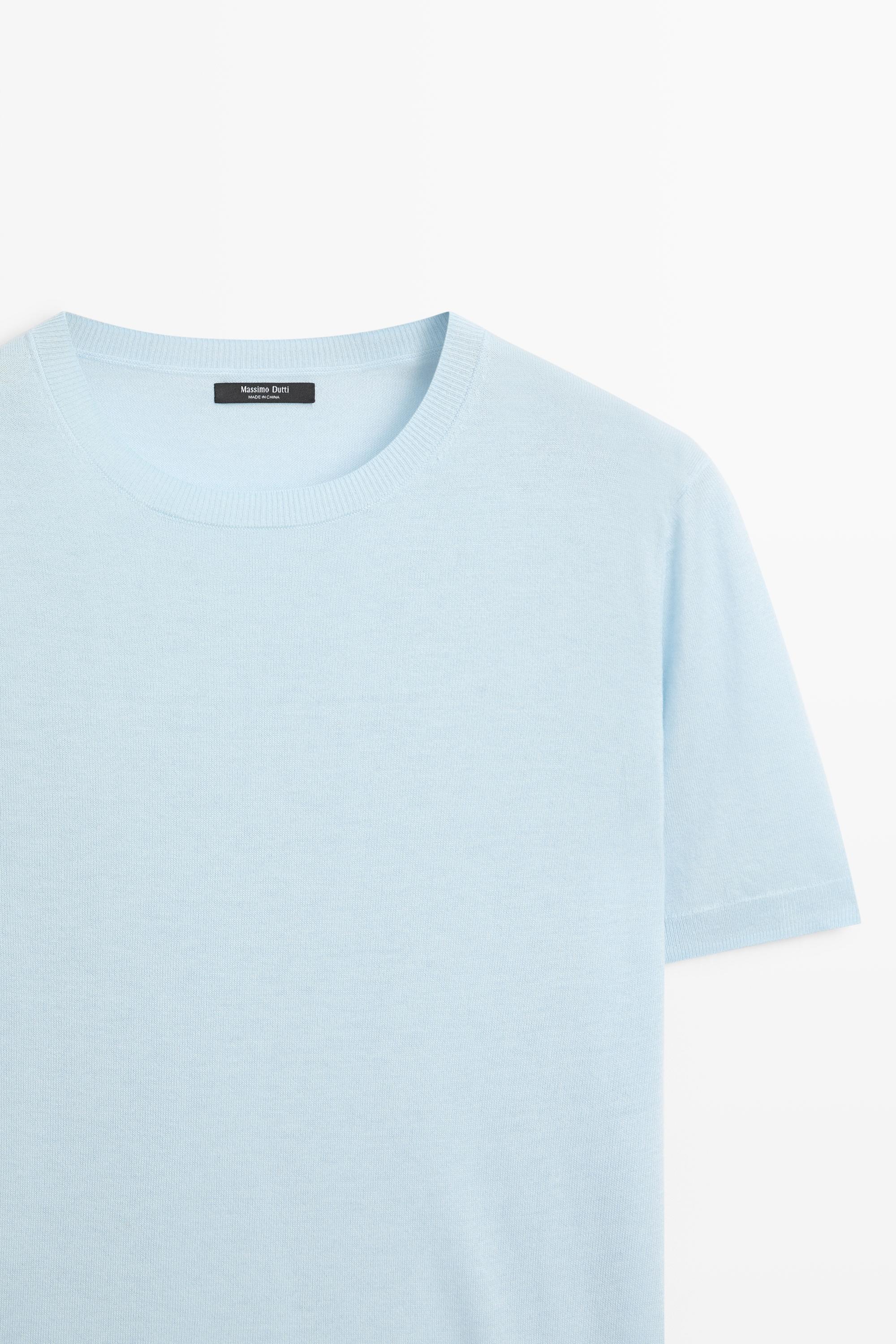 Short-sleeve fine-knit sweater — Light blue