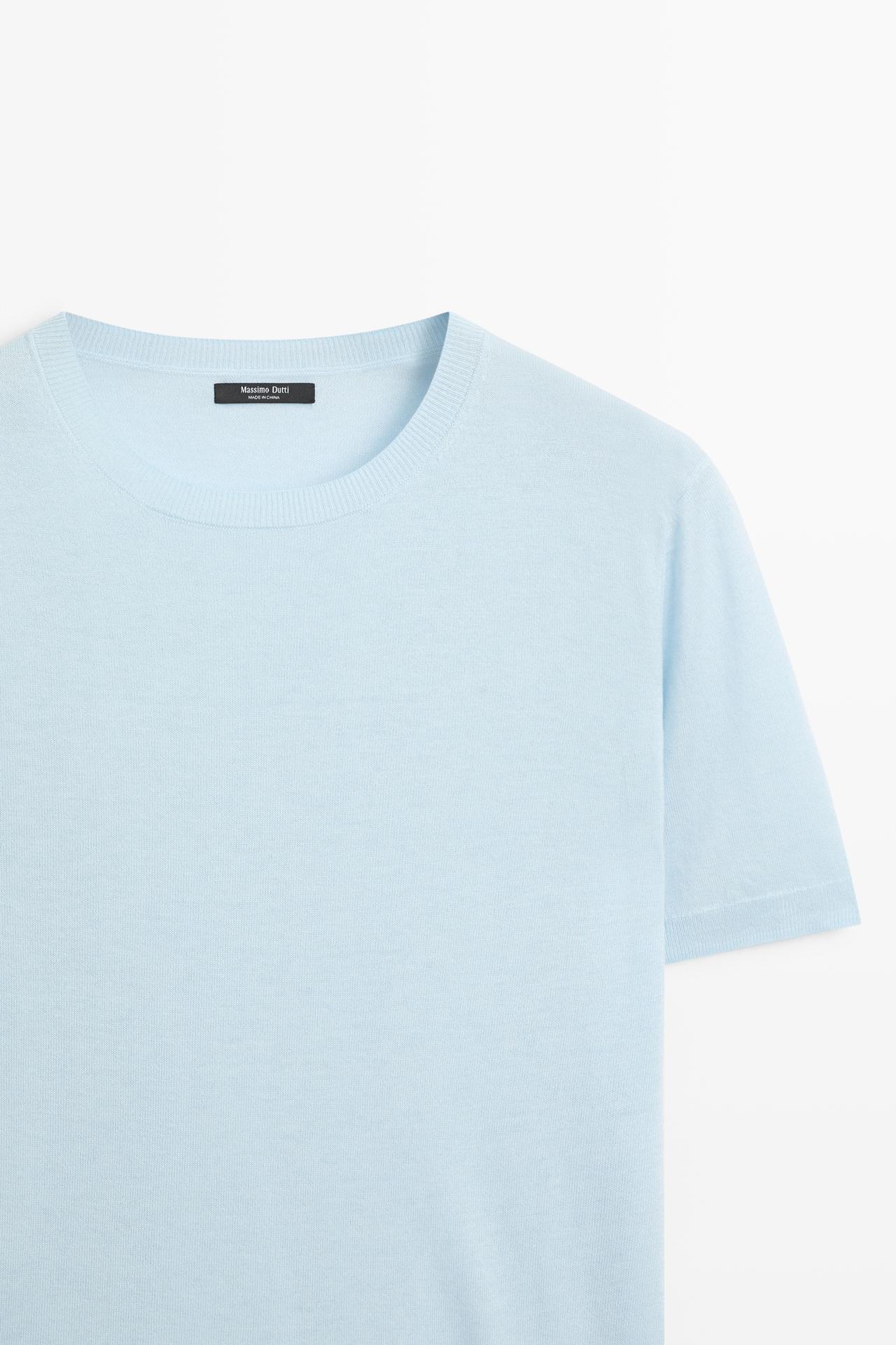 Short-sleeve fine-knit sweater — Light blue