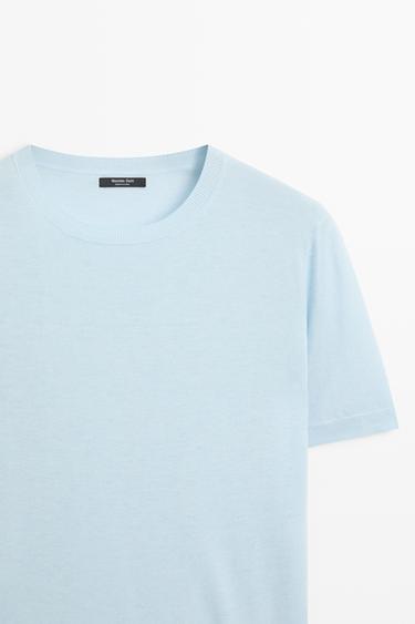 Short-sleeve fine-knit sweater — Light blue 9