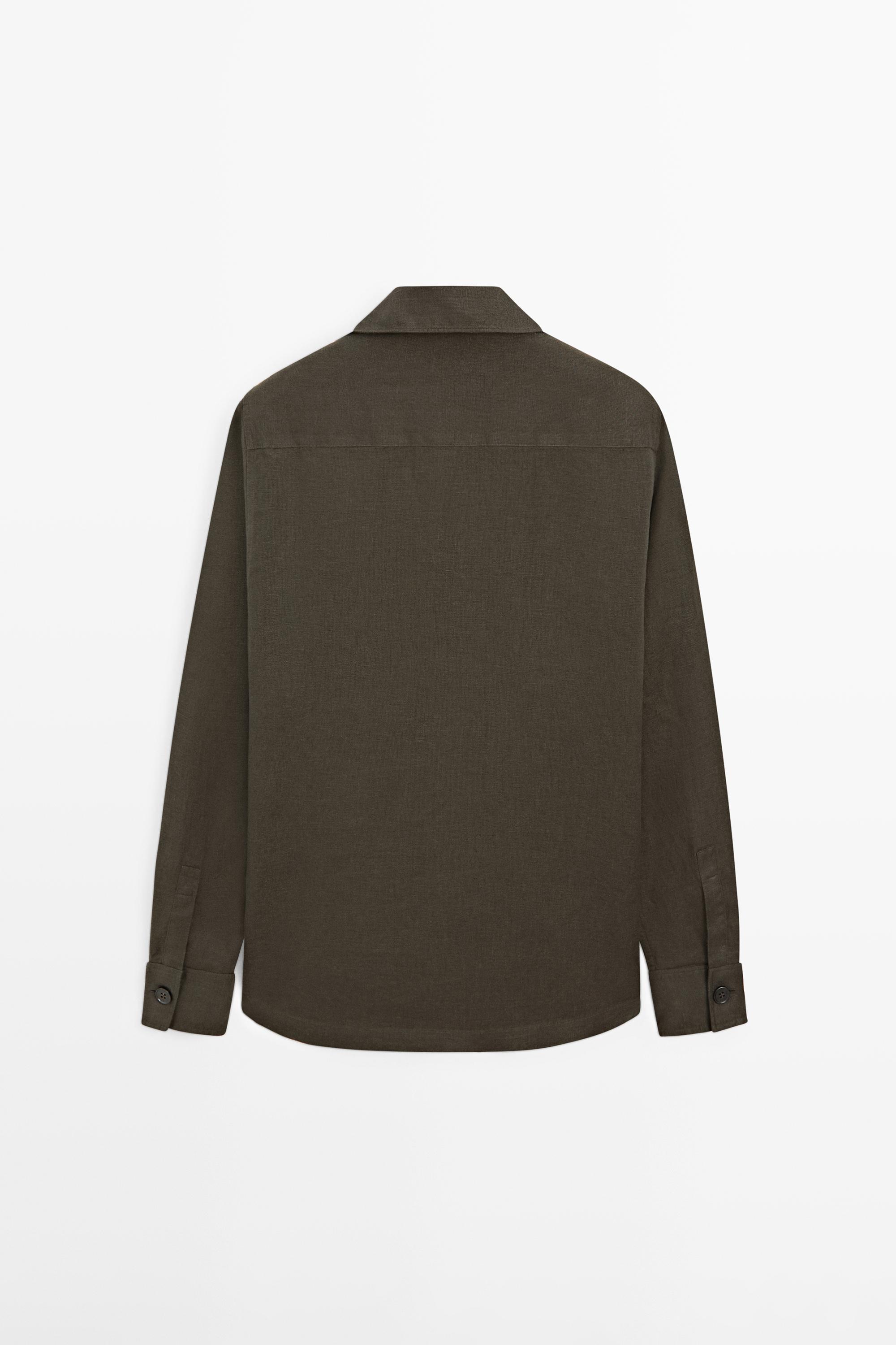 Total look linen overshirt with pockets — DARK GREEN