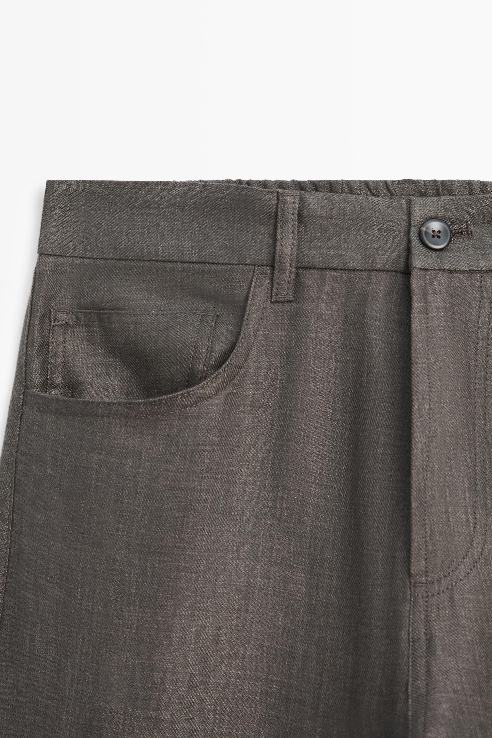 Wide-leg linen trousers — Greyish green