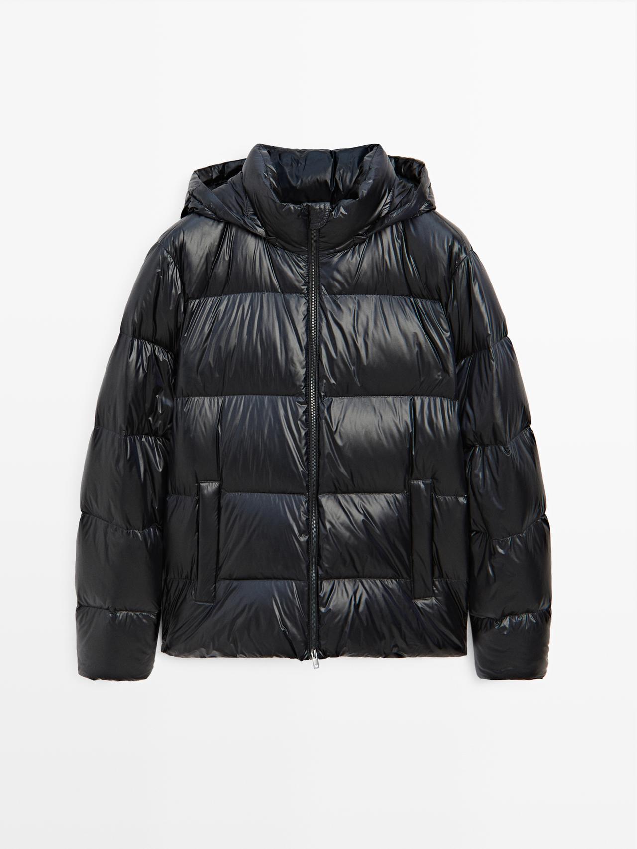 Massimo Dutti - Herre - Vandafvisende Vatteret Jakke I Satin - Marineblå - S