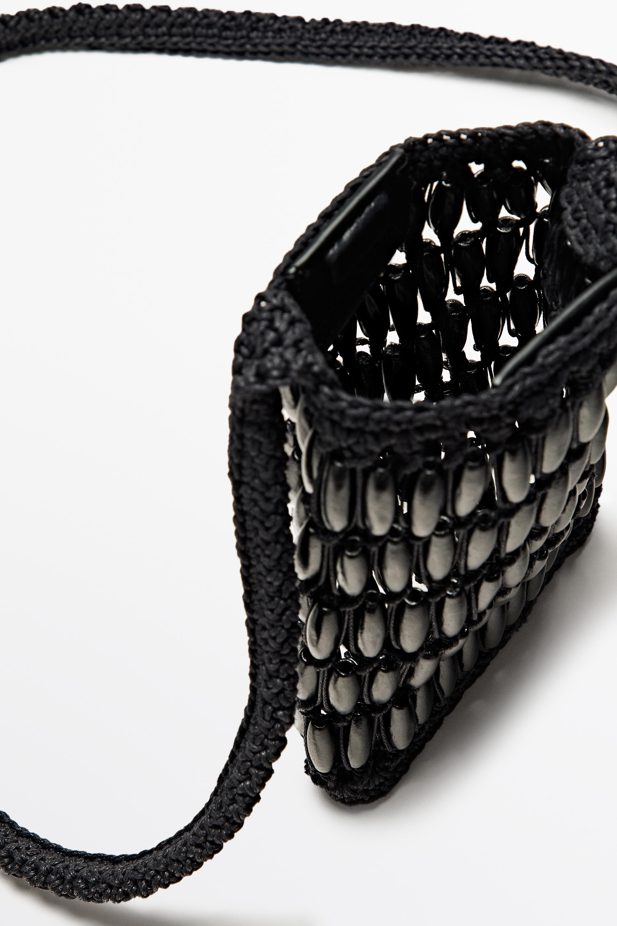 Crossbody bag with wooden details — BLACK
