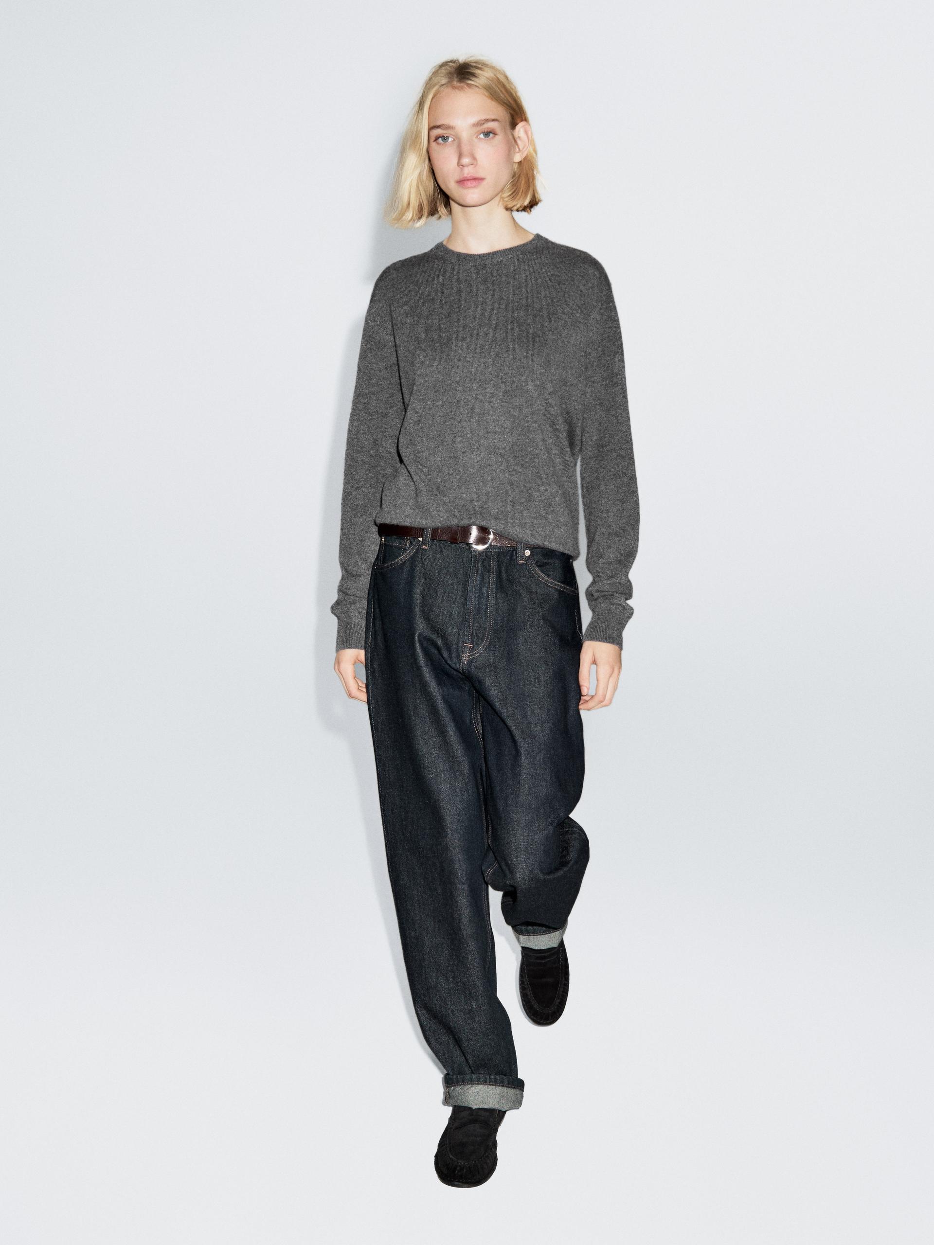 Pull En Maille 100 % Cachemire À Col Rond - Gris - M - Massimo Dutti - Femme