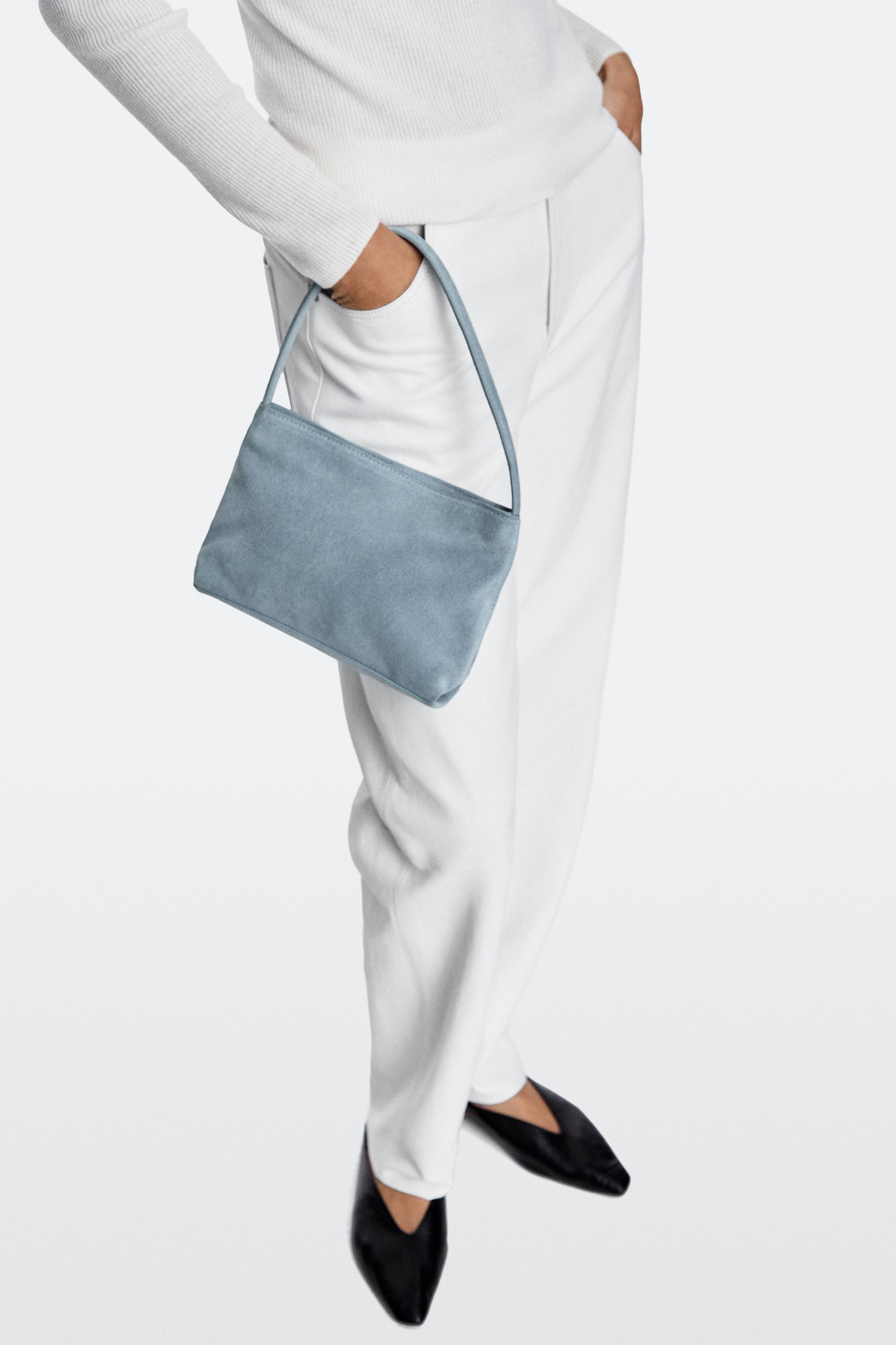 Split suede leather shoulder bag — Light blue
