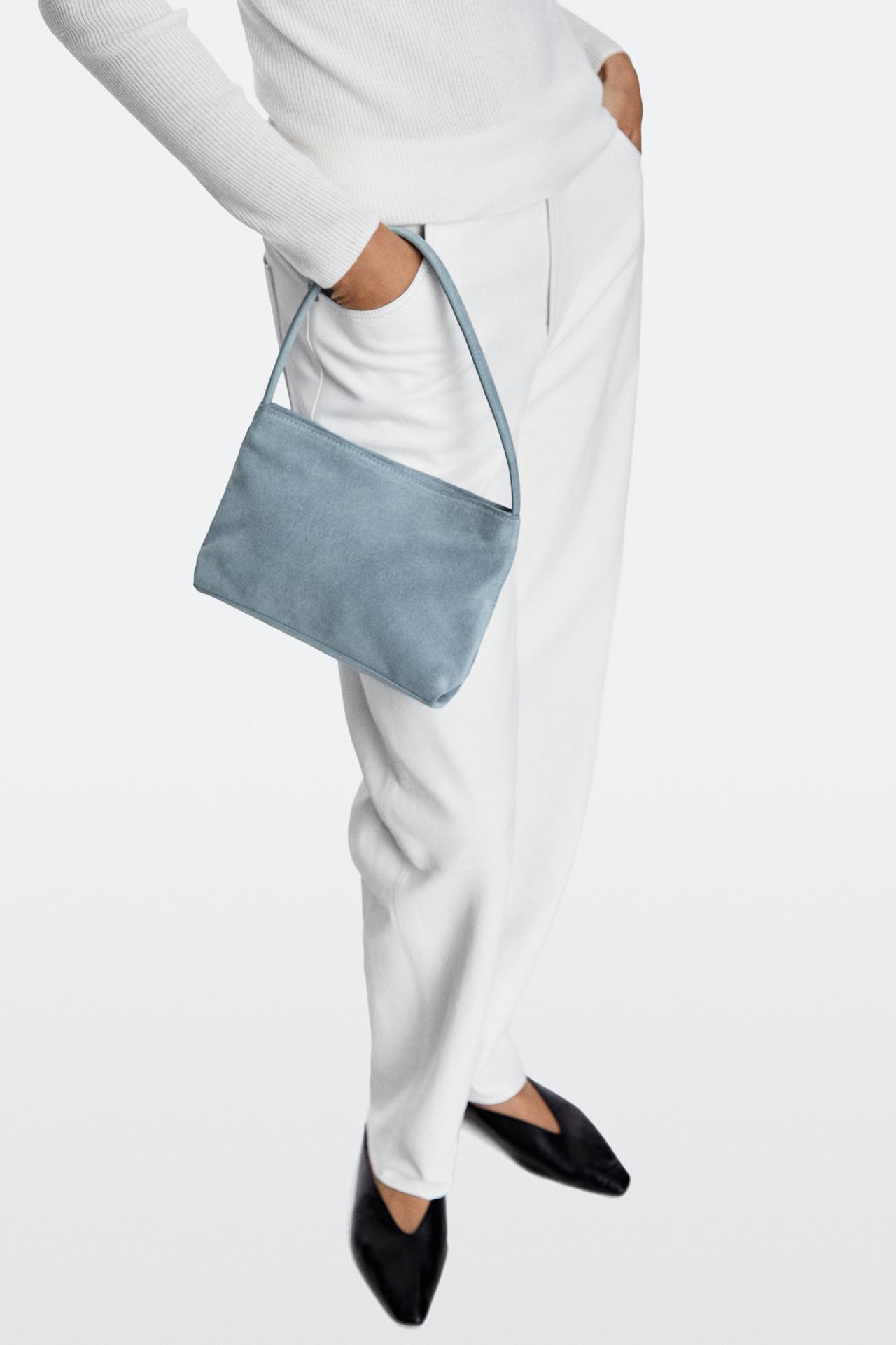 Split suede leather shoulder bag — Light blue