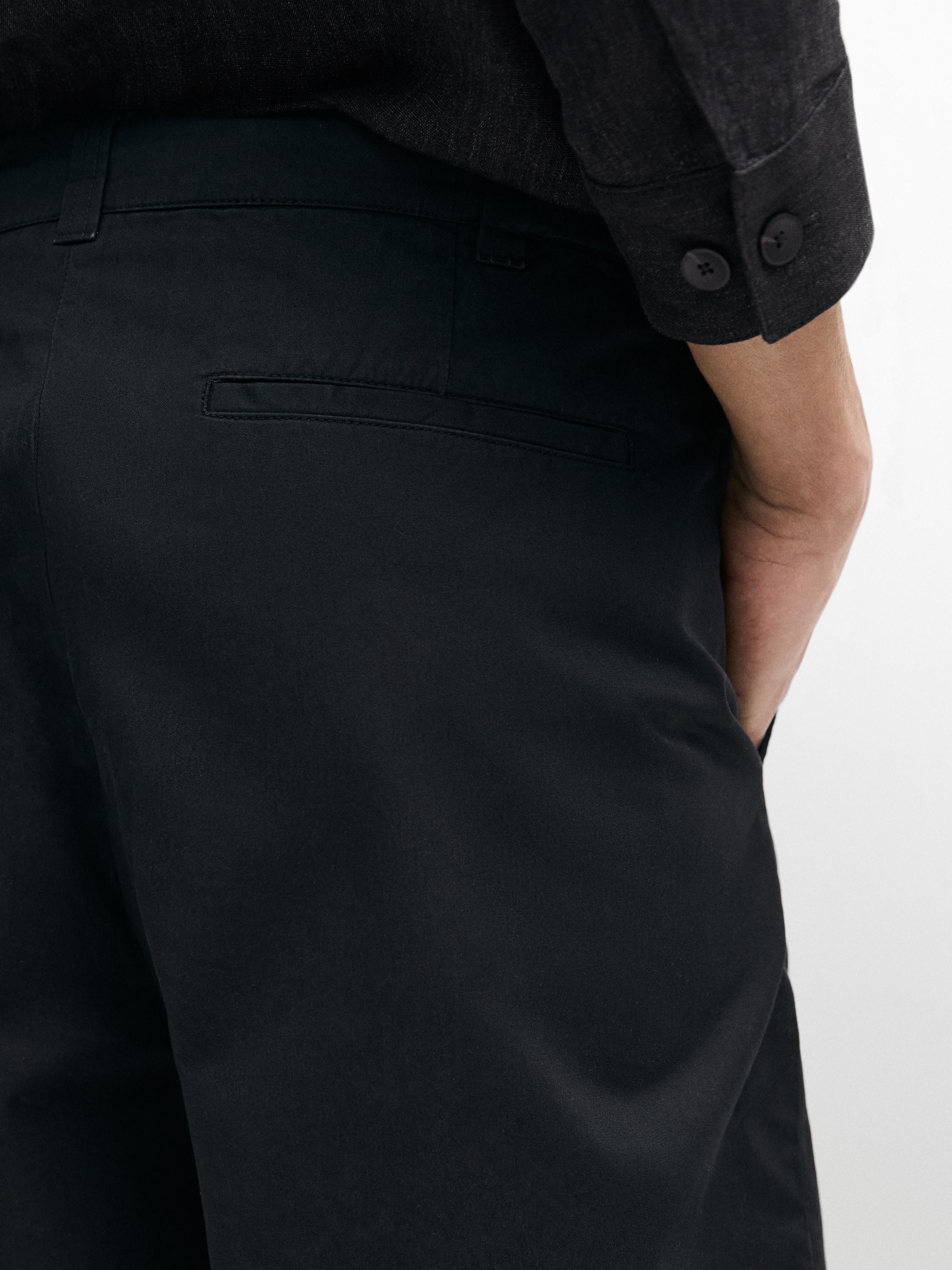 Cotton Bermuda shorts with waist detail — NAVY BLUE