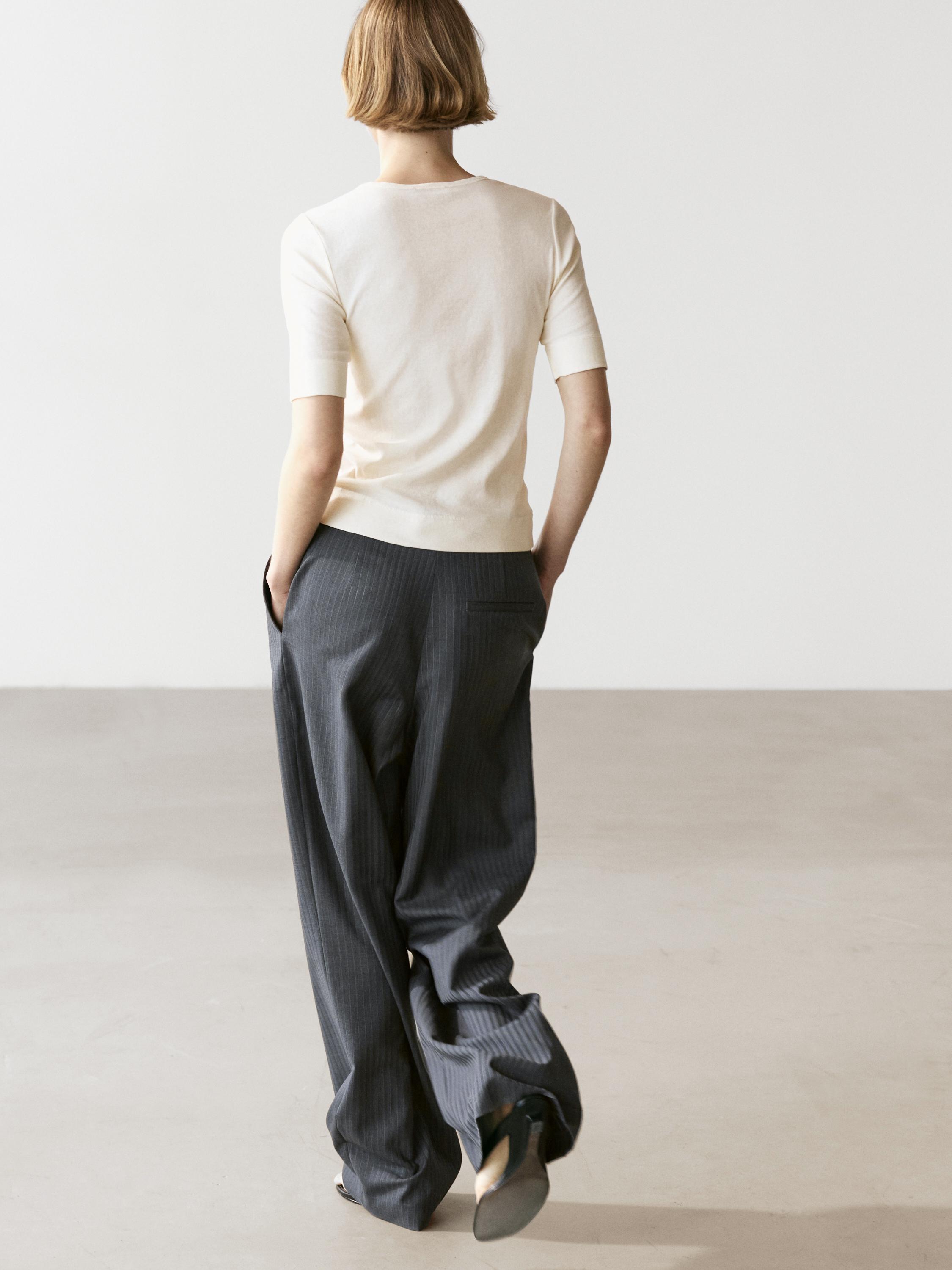 Pinstripe cool wool blend suit trousers — GREY