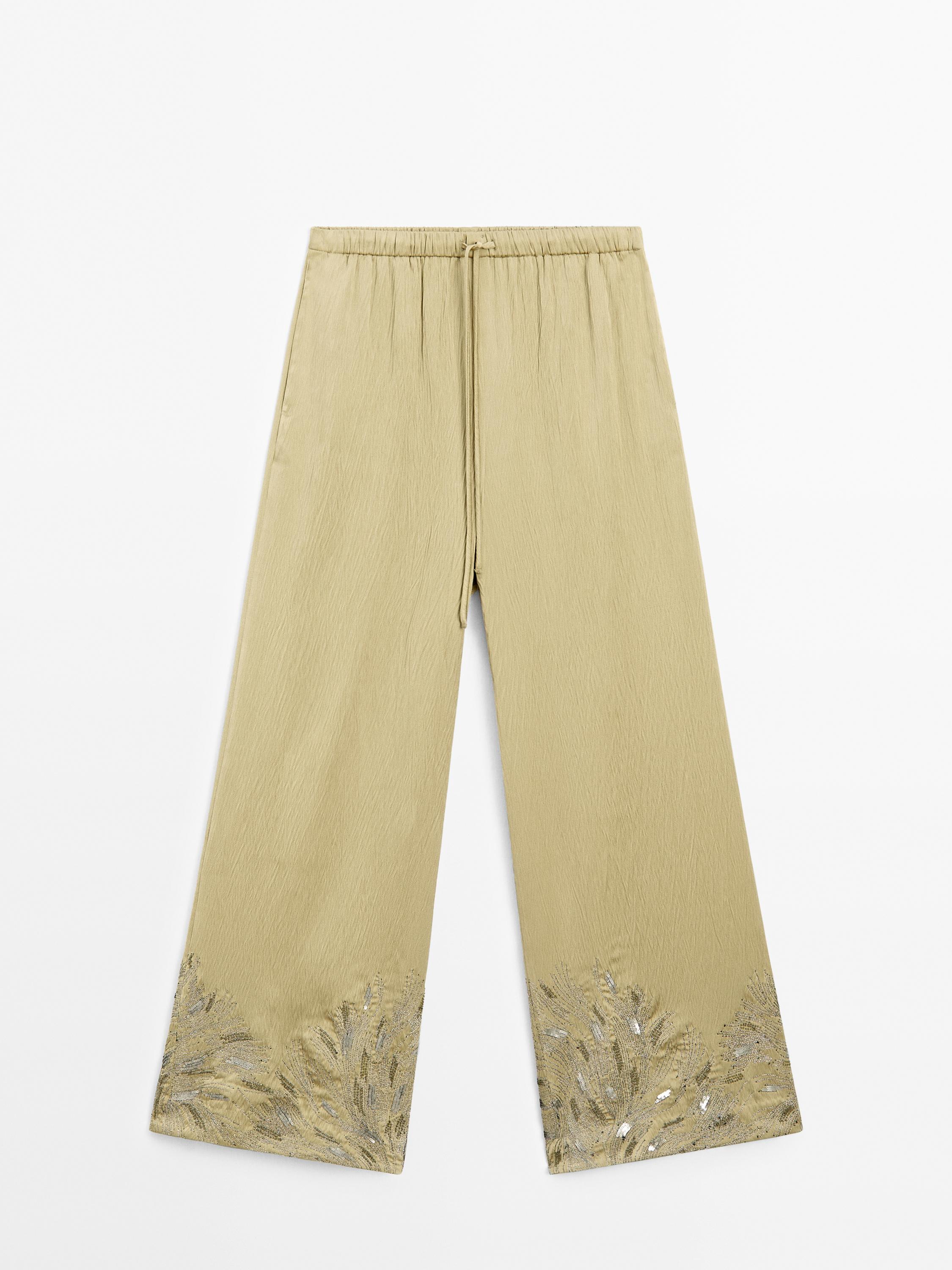Pantalon fluide large brodé