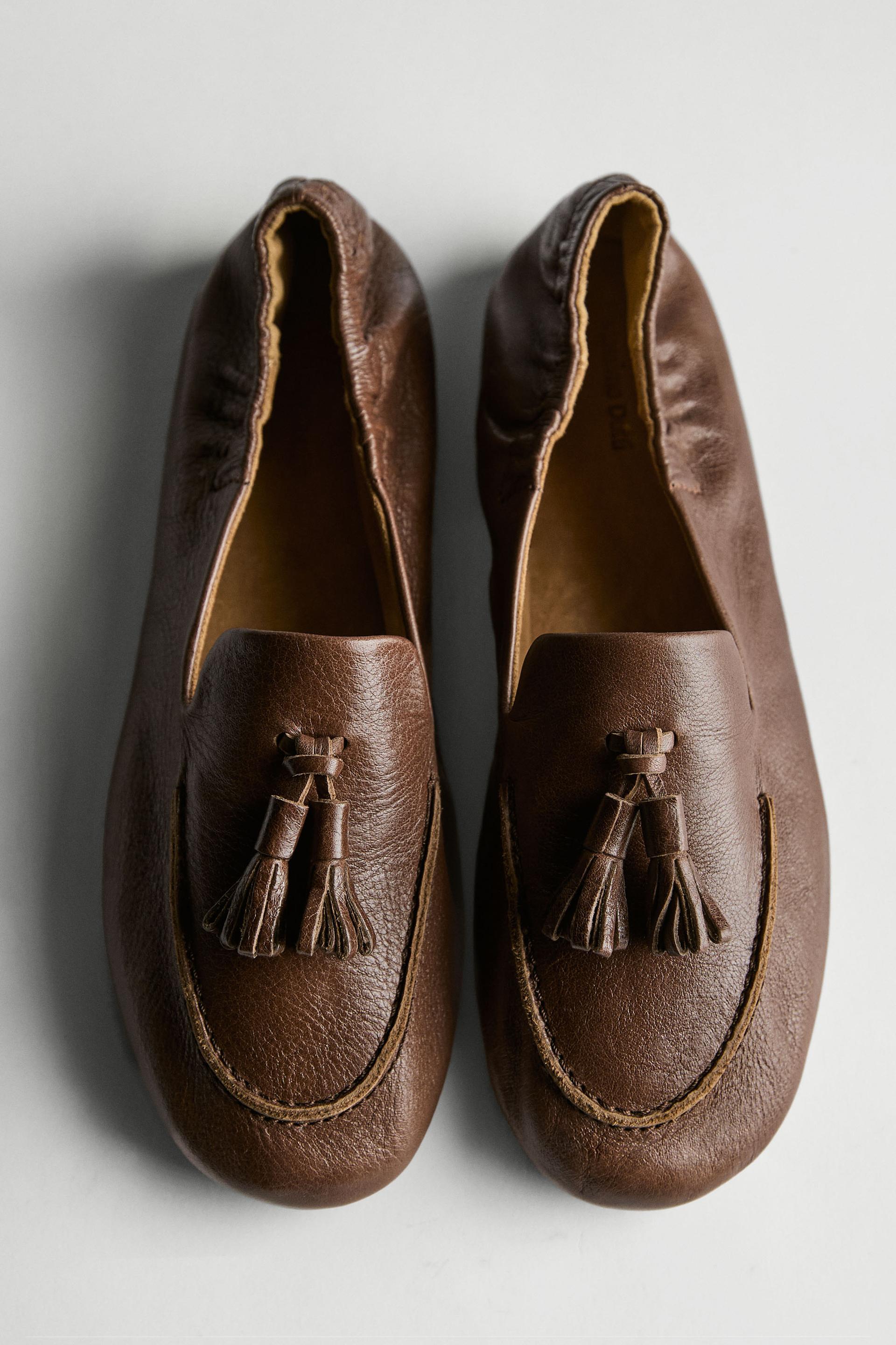 Mocassin En Cuir À Pompons - Noisette - 38 - Massimo Dutti - Femme