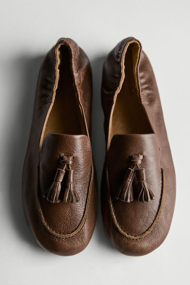 Leather tassel loafers — HAZELNUT BROWN