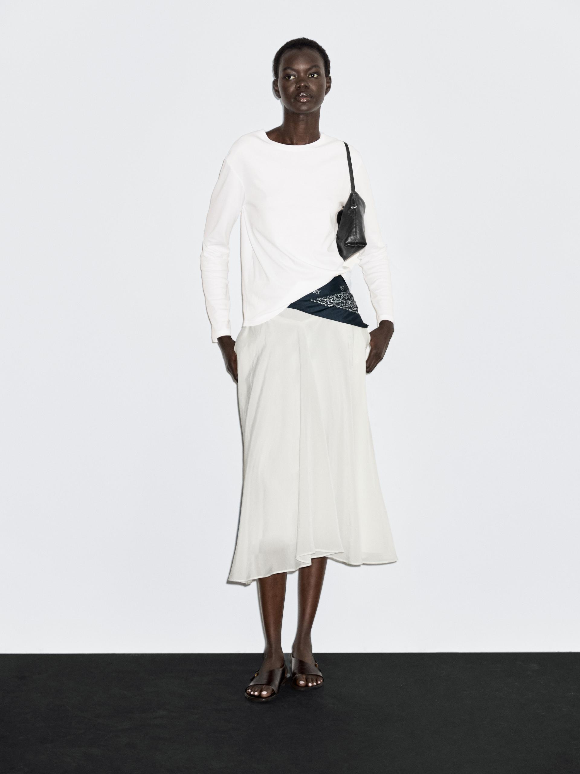 Maglietta A Maniche Lunghe Con Cuciture - Bianco - Xl - Massimo Dutti - Femminile