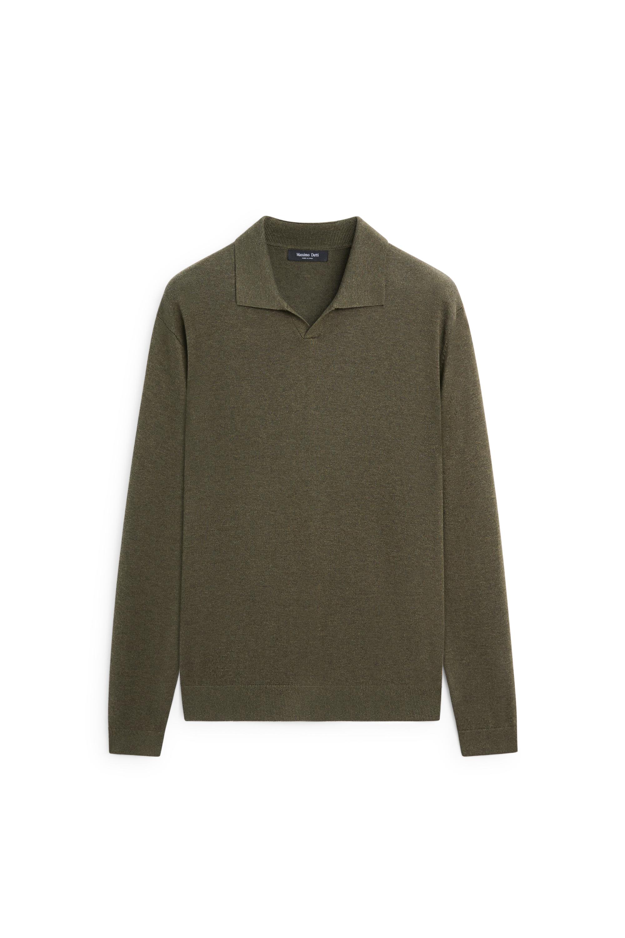 Polo collar knit sweater — DARK KHAKI