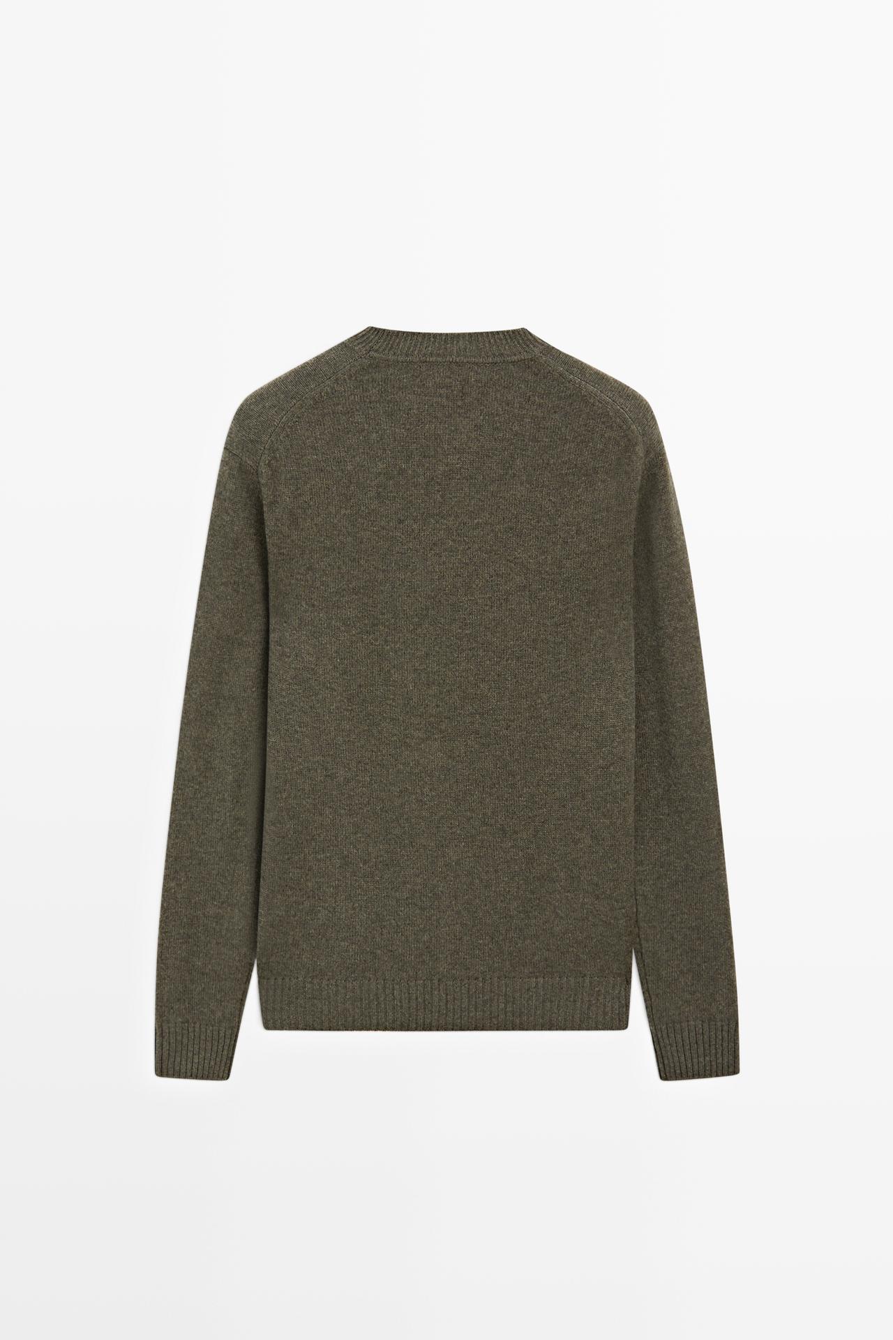Cashmere round neck knit sweater — KHAKI