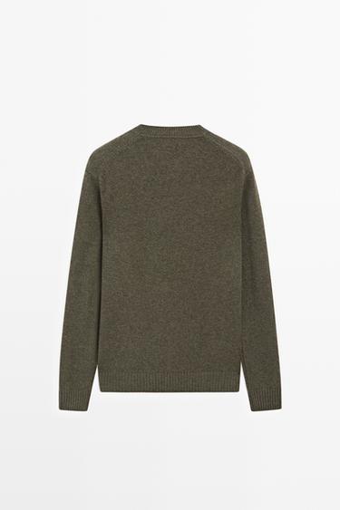 Cashmere round neck knit sweater — KHAKI 6