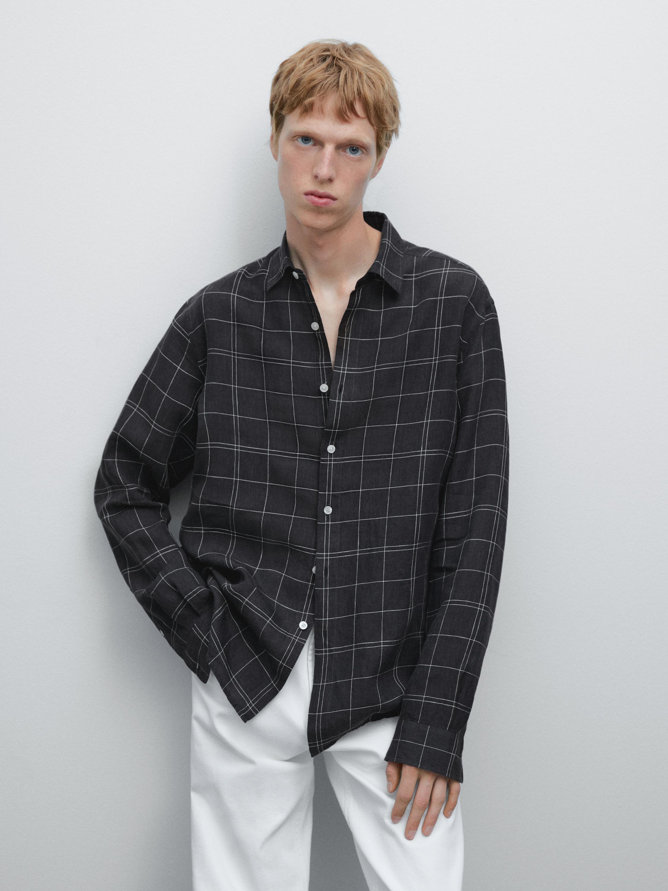 Camisa cuadros regular fit 100% lino