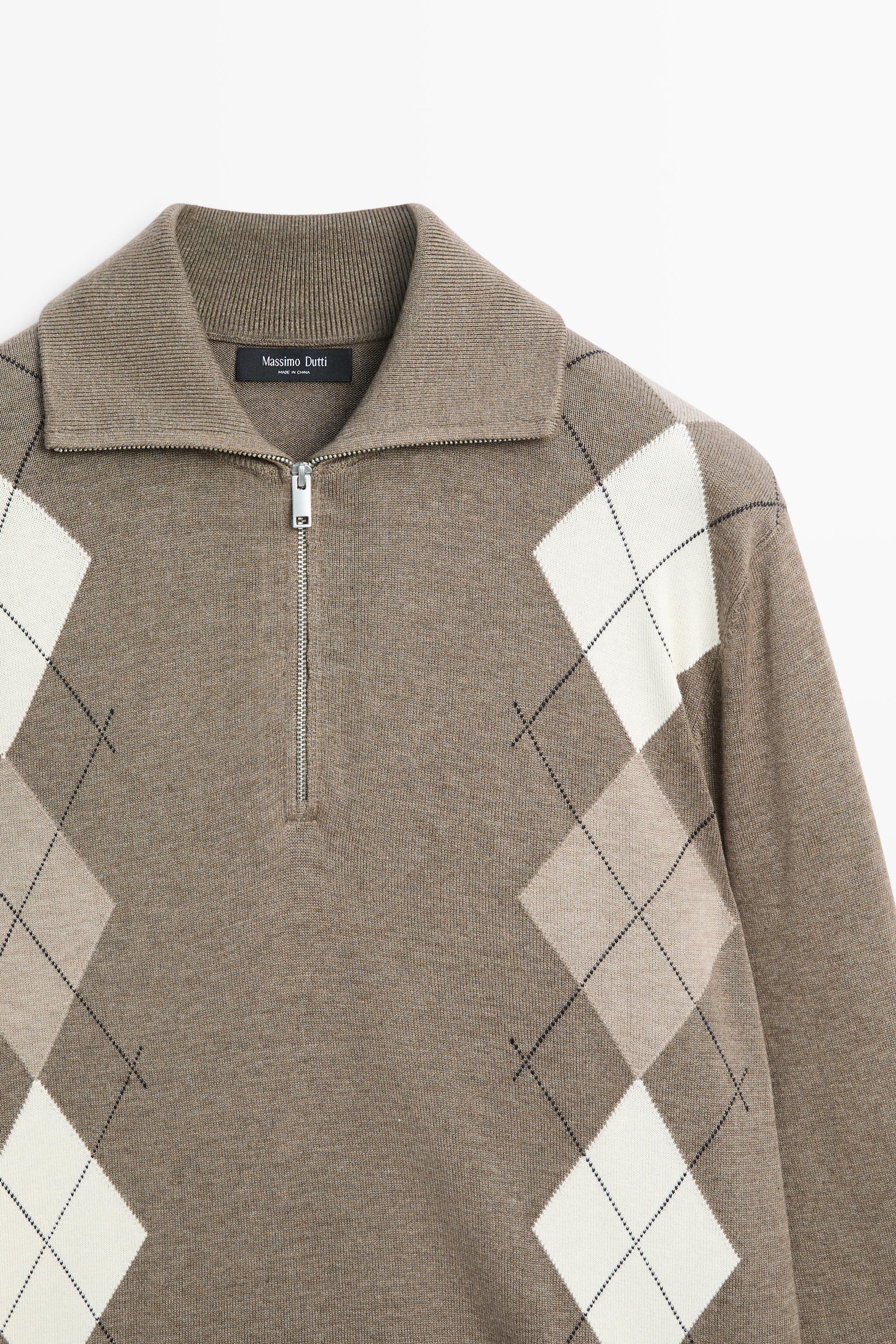 Argyle quarter-zip knit sweater — KHAKI