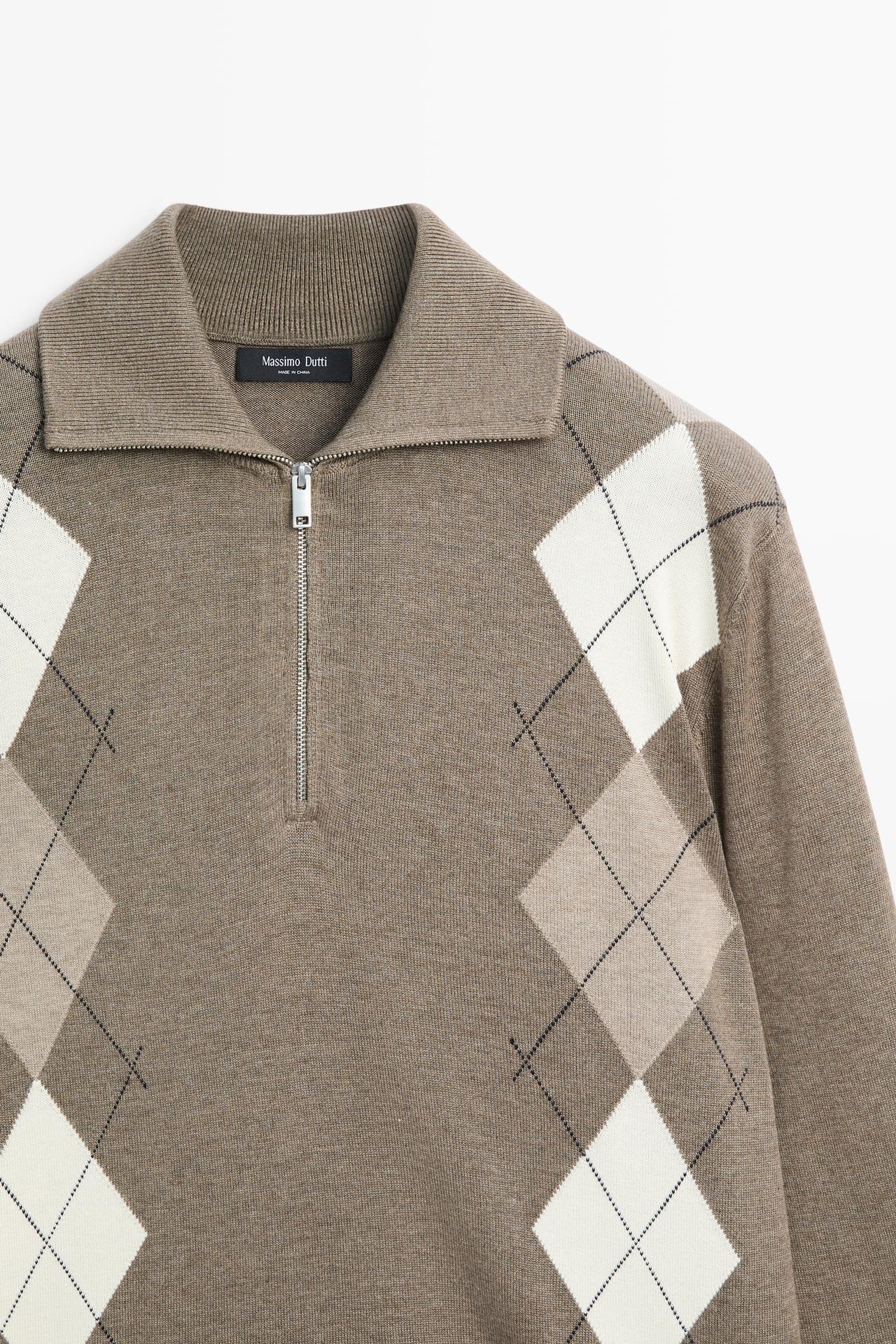 Argyle quarter-zip knit sweater — KHAKI