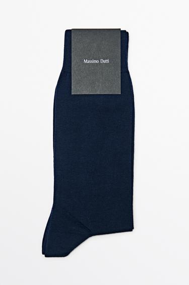 Plain cotton blend knit socks — NAVY BLUE 1