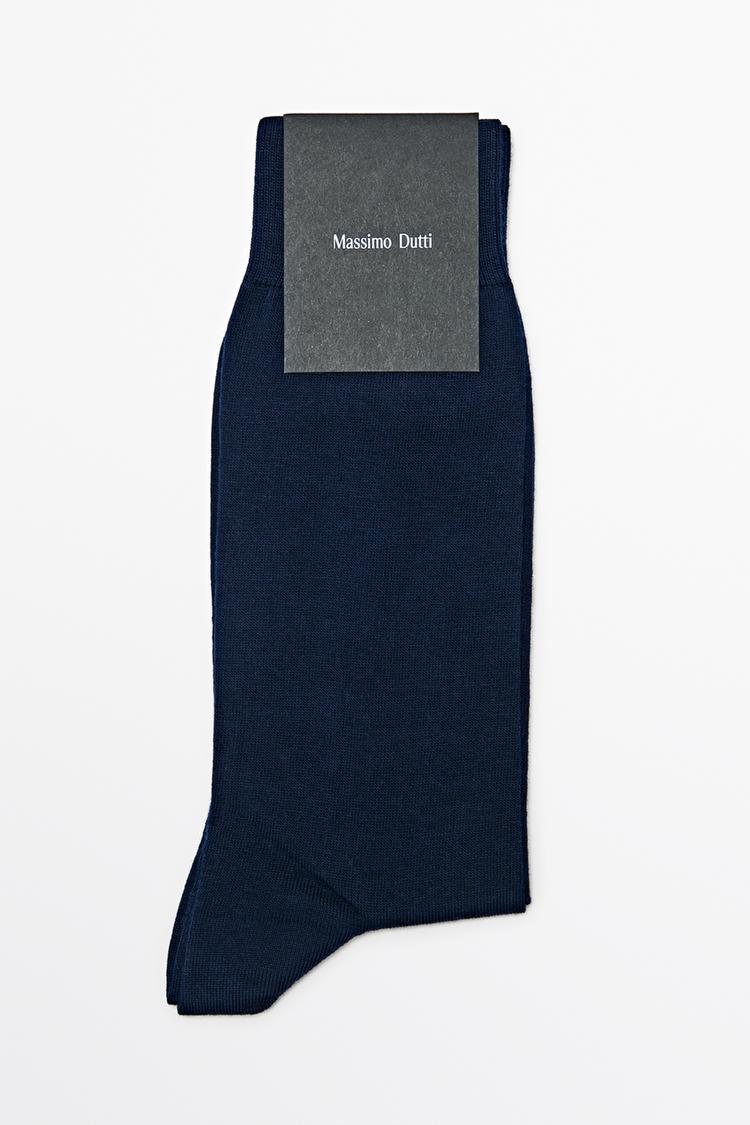 Plain cotton blend knit socks — NAVY BLUE
