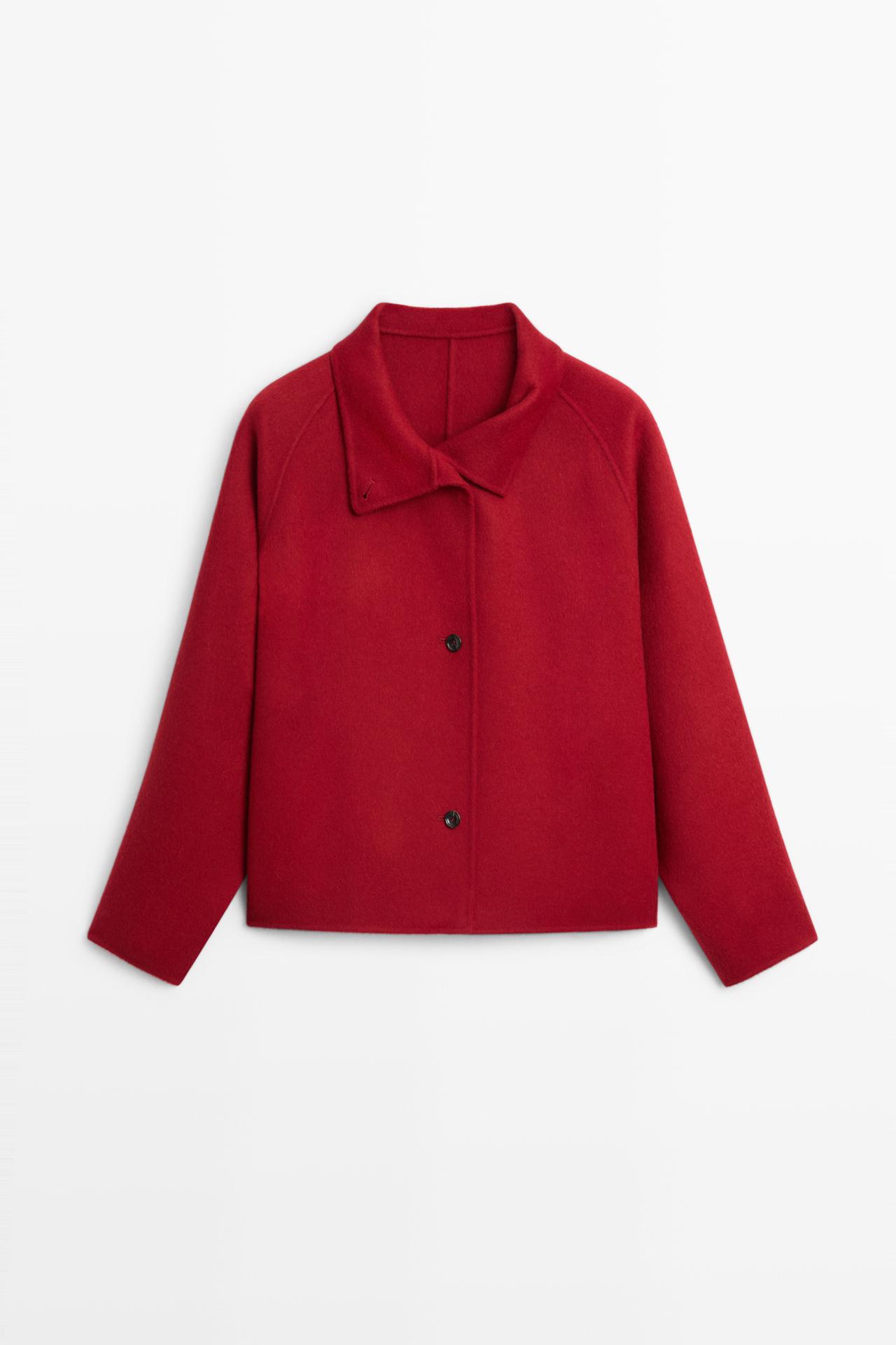Short wool blend stand collar coat — RED