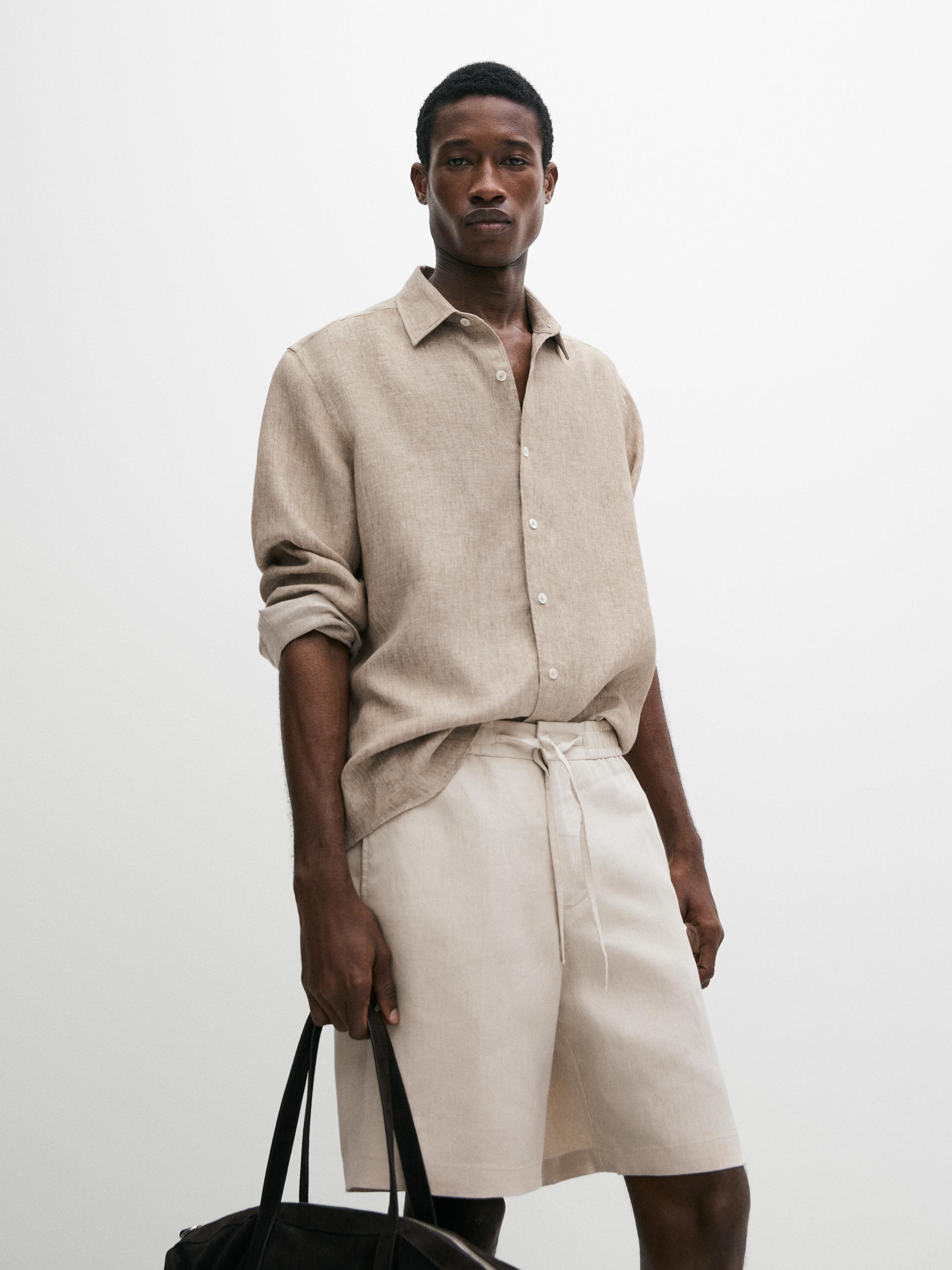 100% linen short Bermuda shorts — SAND