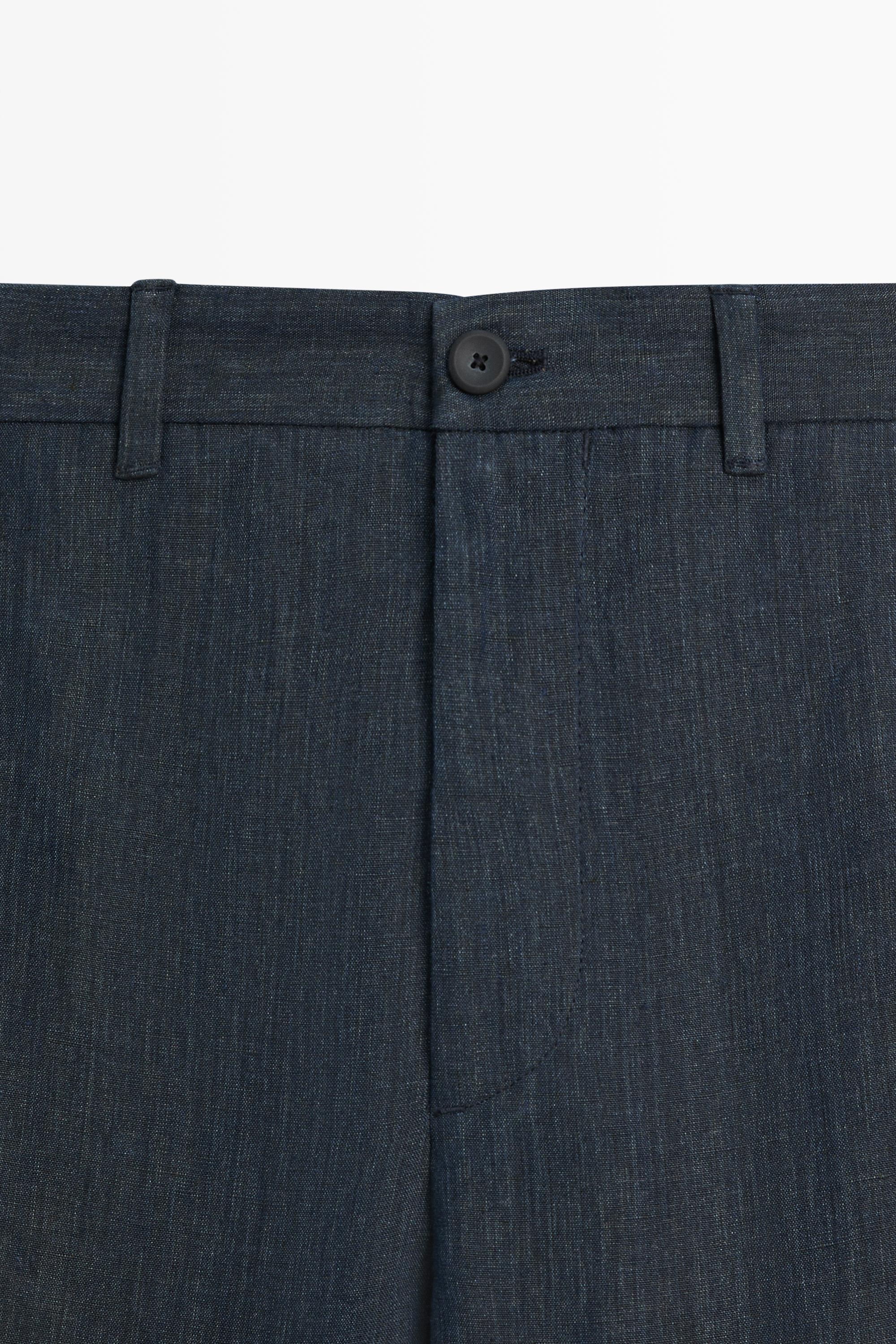 100% Linen Elastic-Waist Pants — NAVY BLUE
