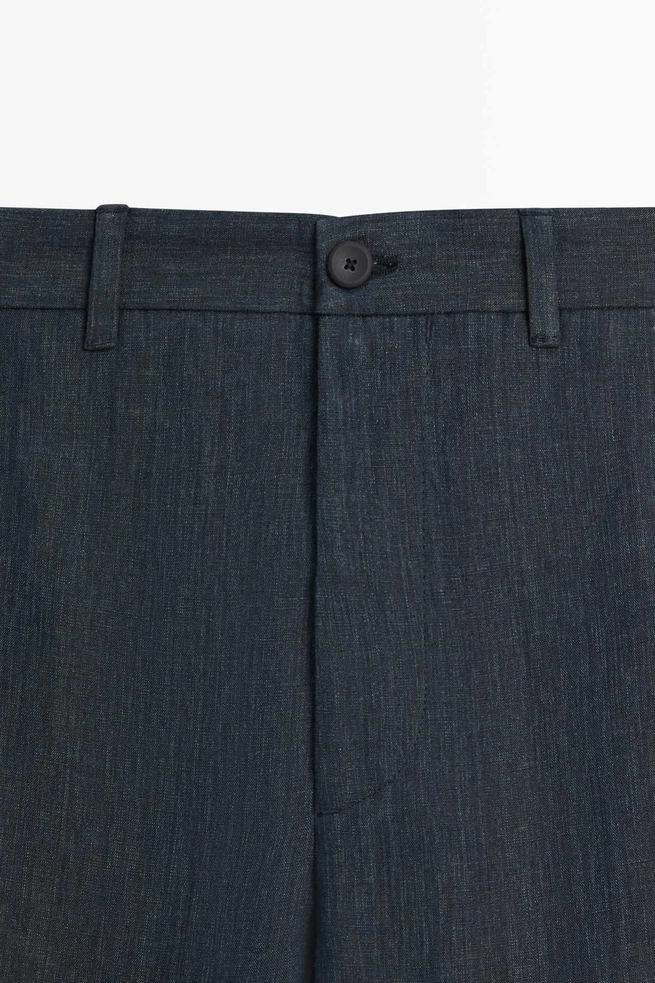 100% Linen Elastic-Waist Pants — NAVY BLUE