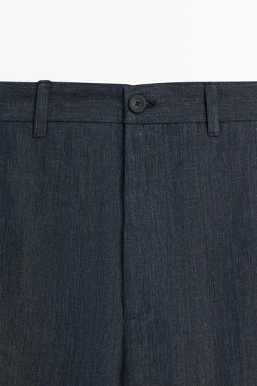 100% Linen Elastic-Waist Pants — NAVY BLUE 4