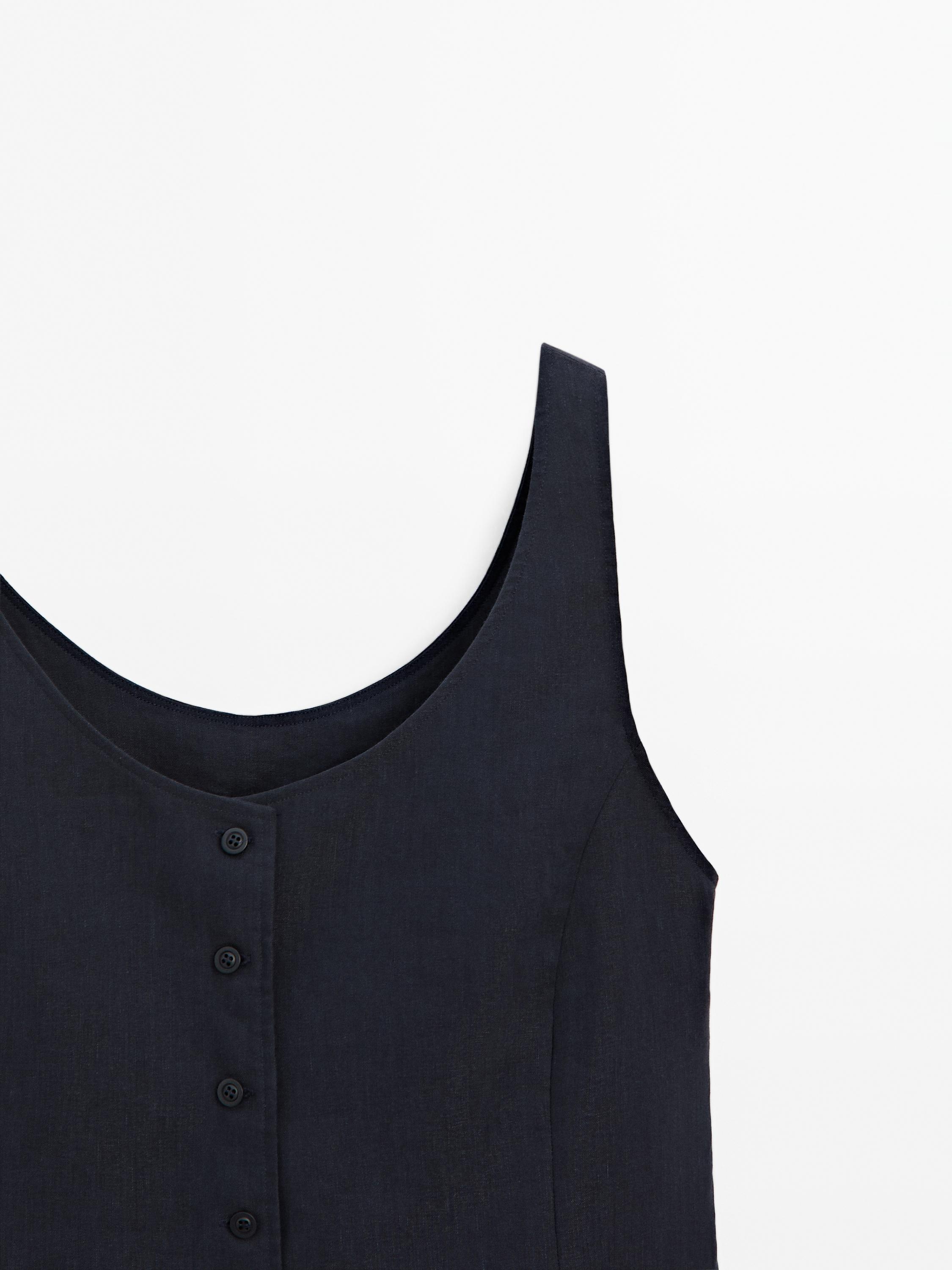 Short linen blend waistcoat dress