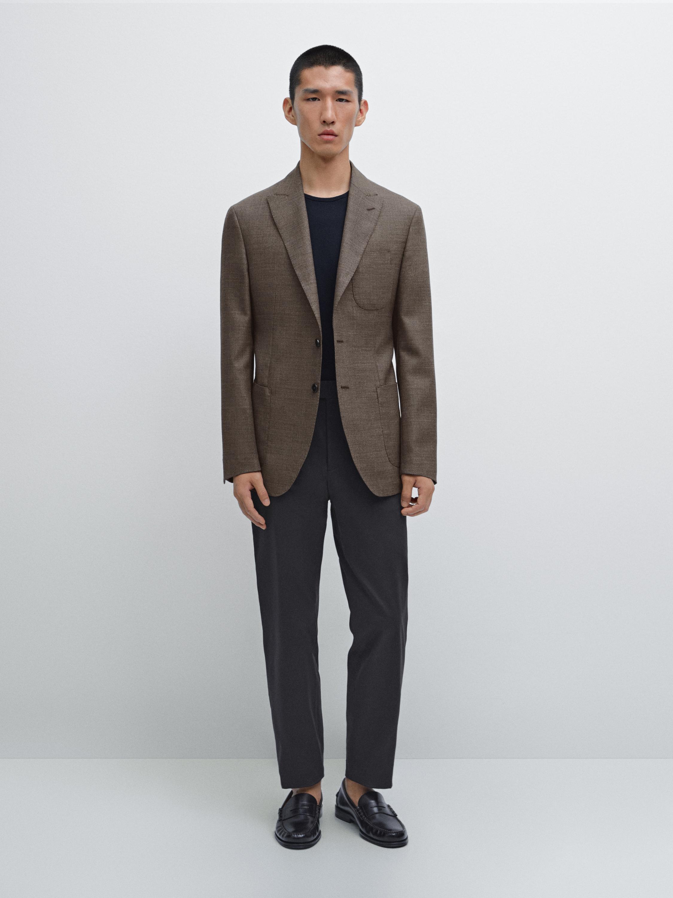 Slim fit cotton blend trousers