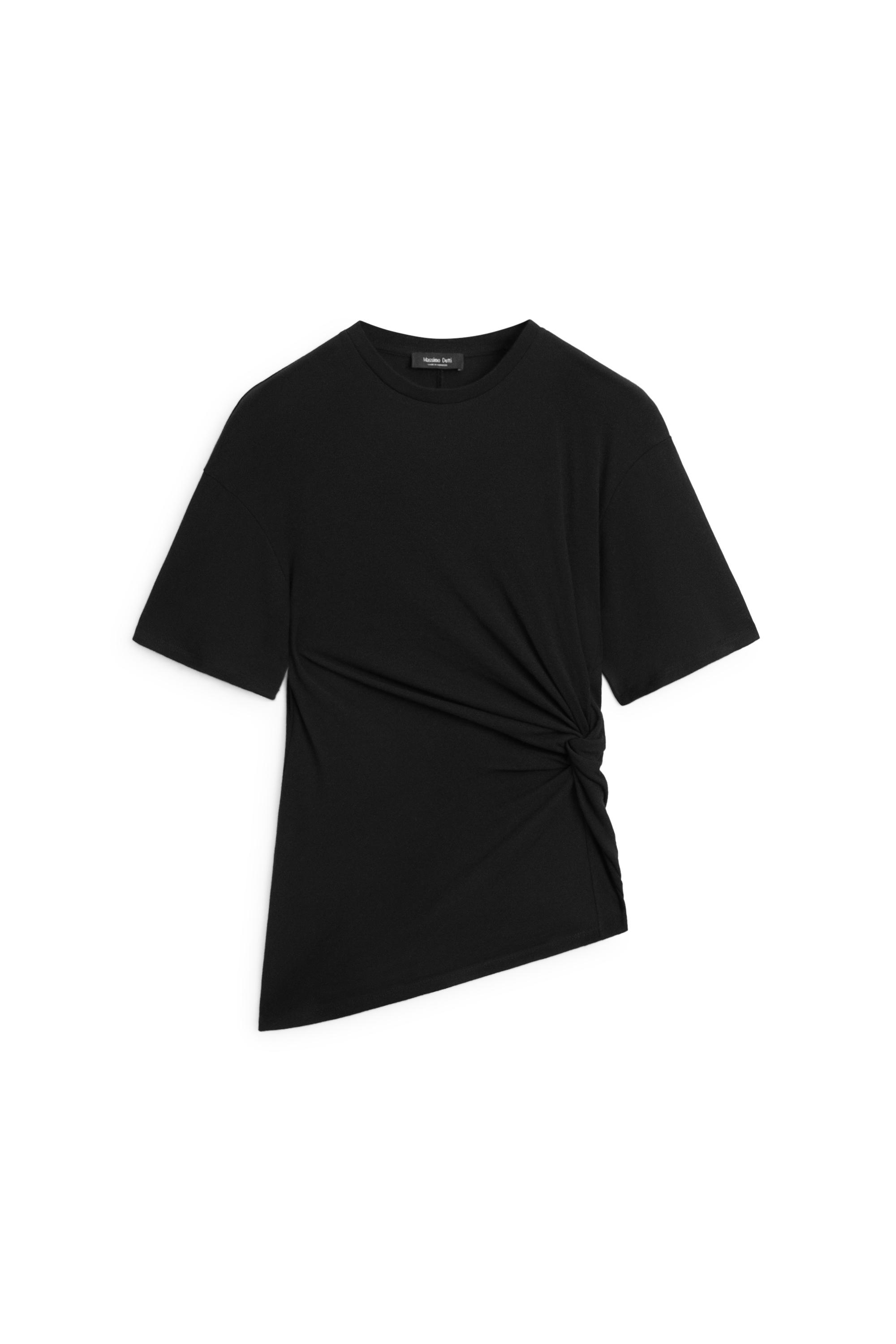Asymmetric knot-detail T-shirt — BLACK