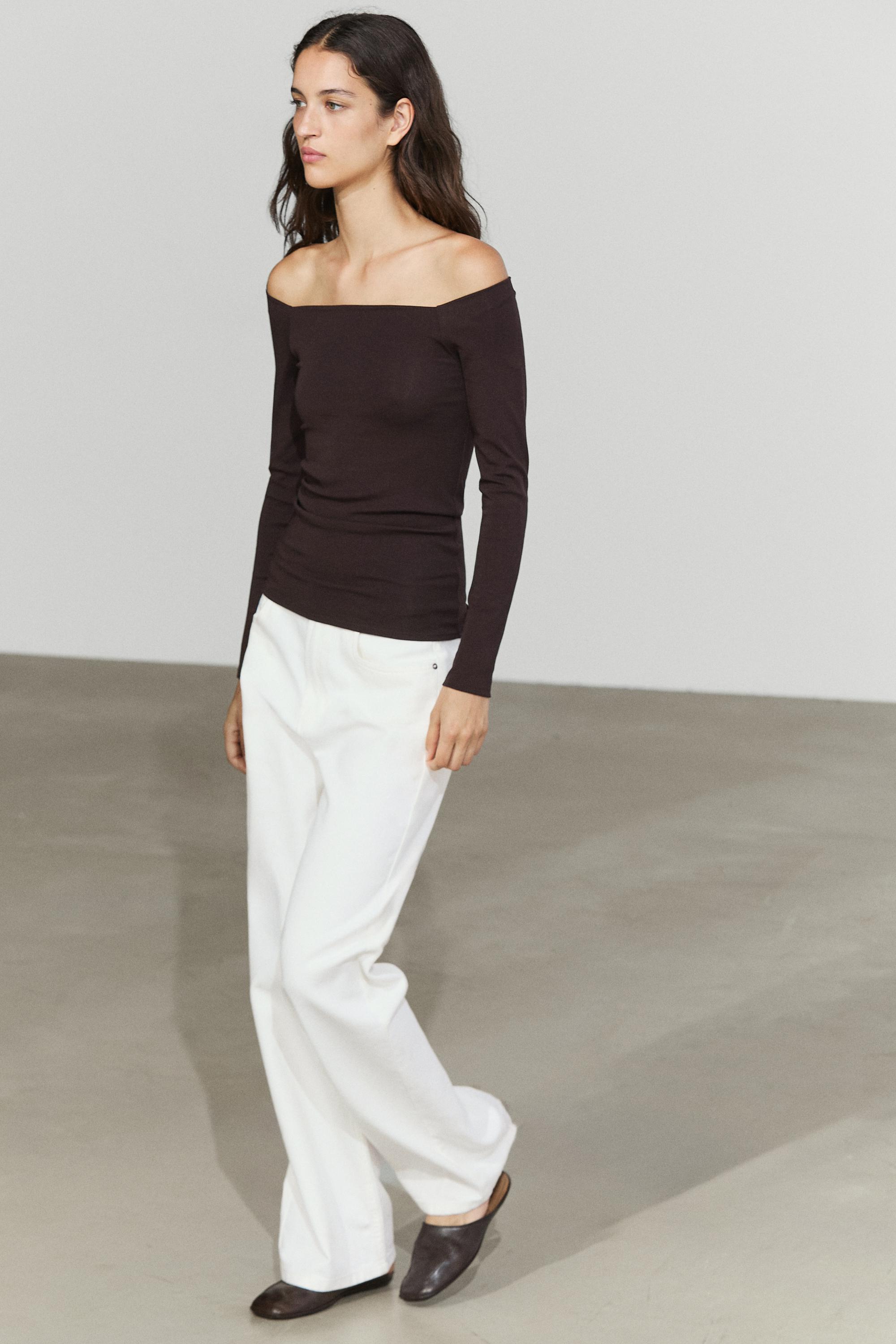 Stretch long sleeve top — BROWN