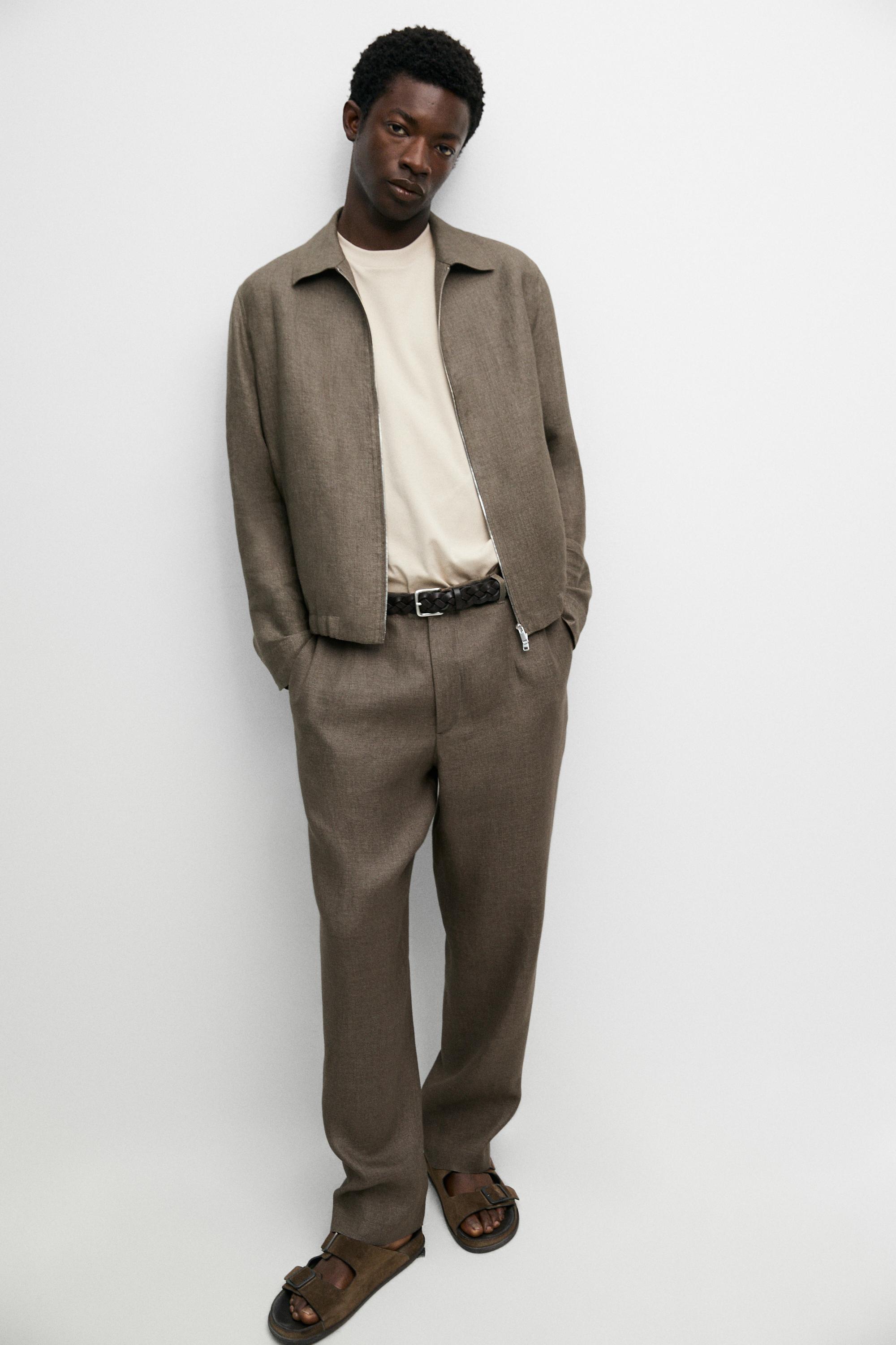 100% linen faded total look pants — GREENISH